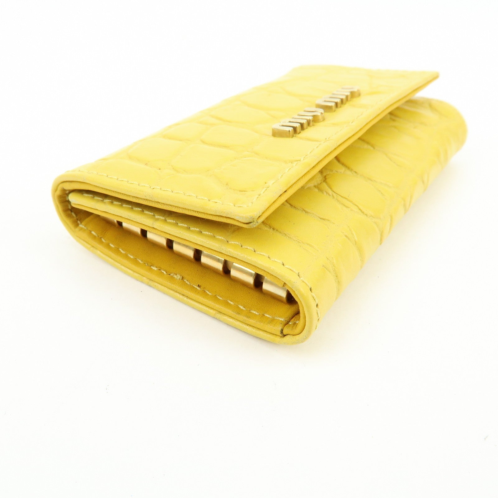 MIU MIU Embossed Leather Key Case Key Holder Yellow 5M0222