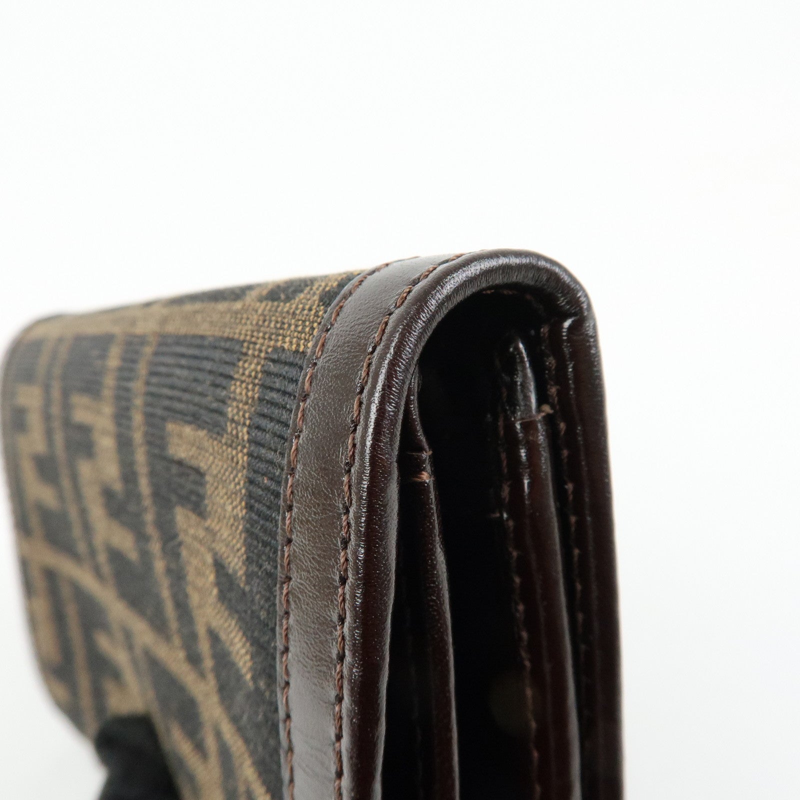 FENDI Zucca Canvas Leather Compact Wallet Brown Black 31052