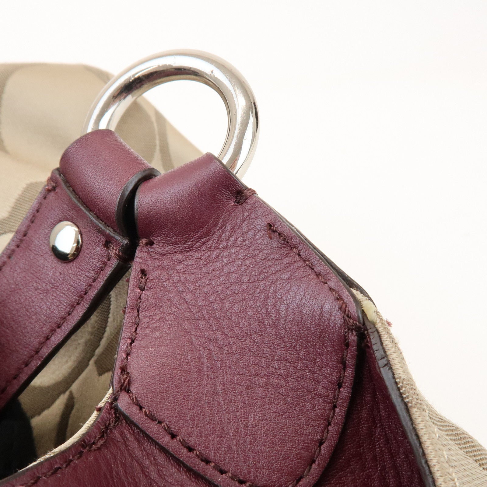 COACH Signature Canvas Leather Shoulder Bag Hand Bag Beige Bordeaux