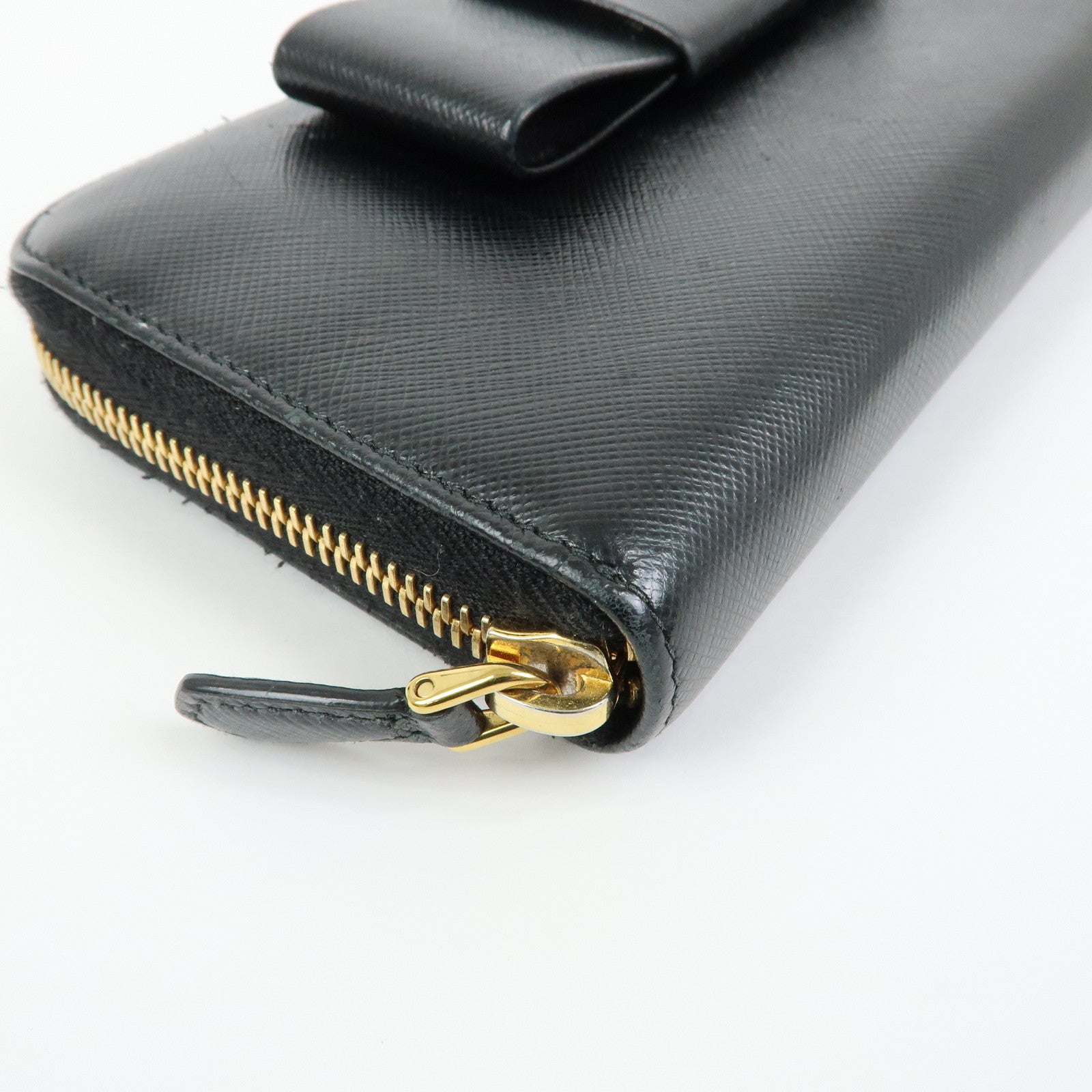 PRADA Logo Saffiano Leather Round Zippy Long Wallet Ribbon 1ML506