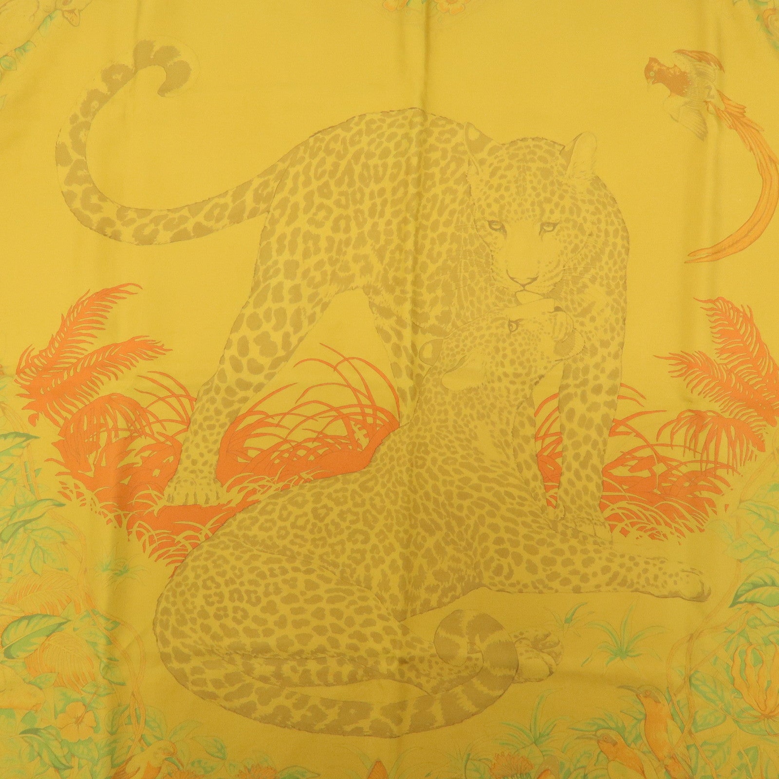 HERMES Carre 90 Silk 100% Scarf DIP DYE JUNGLE LOVE Yellow