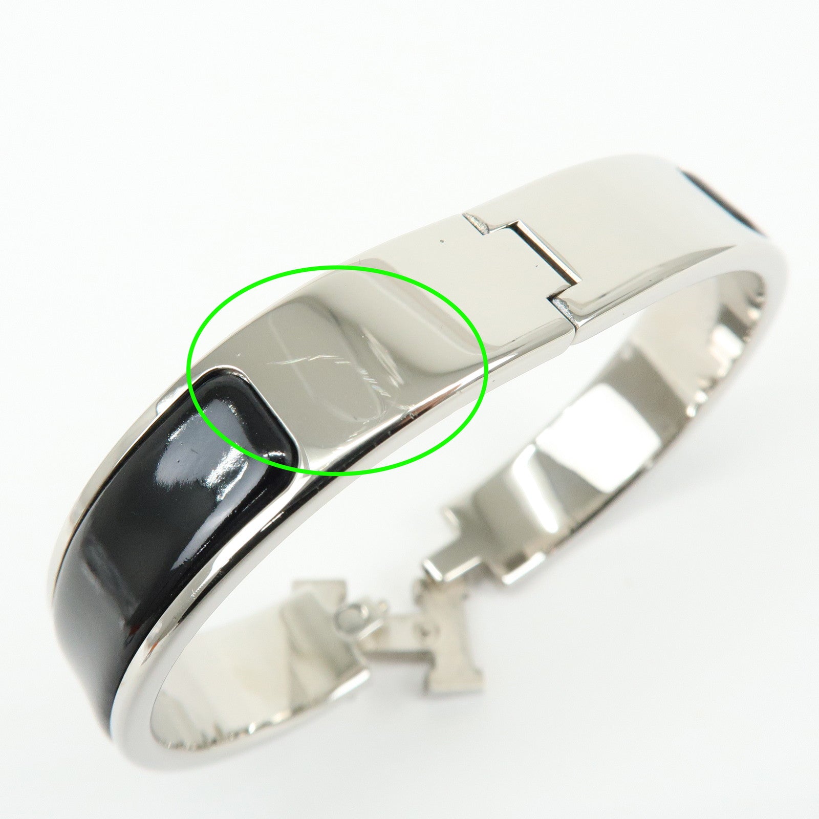 HERMES Clic Clac PM H Logo Metal Bracelet Bangle ▢Ｃ Stamped Black