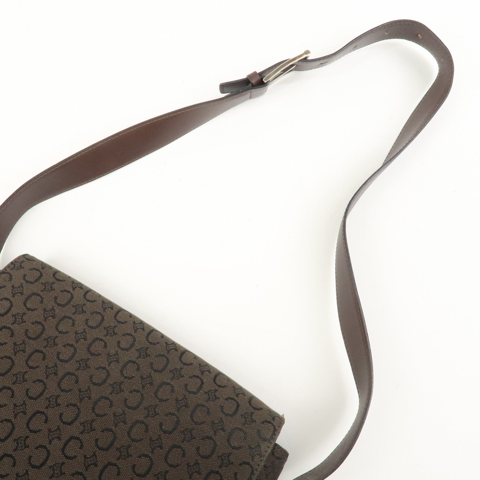 CELINE C Macadam Canvas Leather Shoulder Crossbody Bag Brown