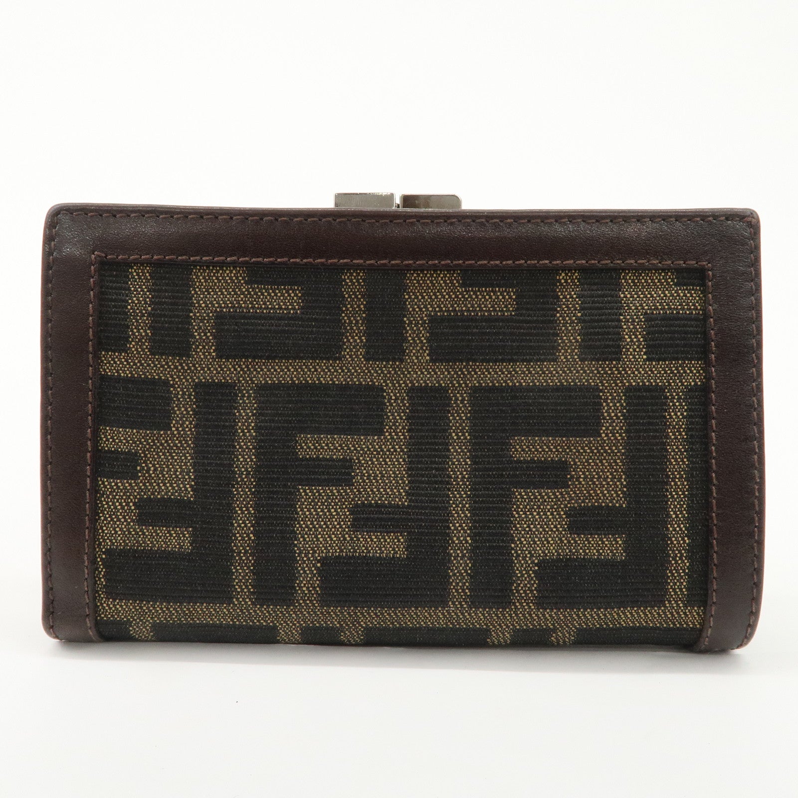 FENDI Zucca Canvas Leather Bi-Fold Compact Wallet Beige Brown 01692