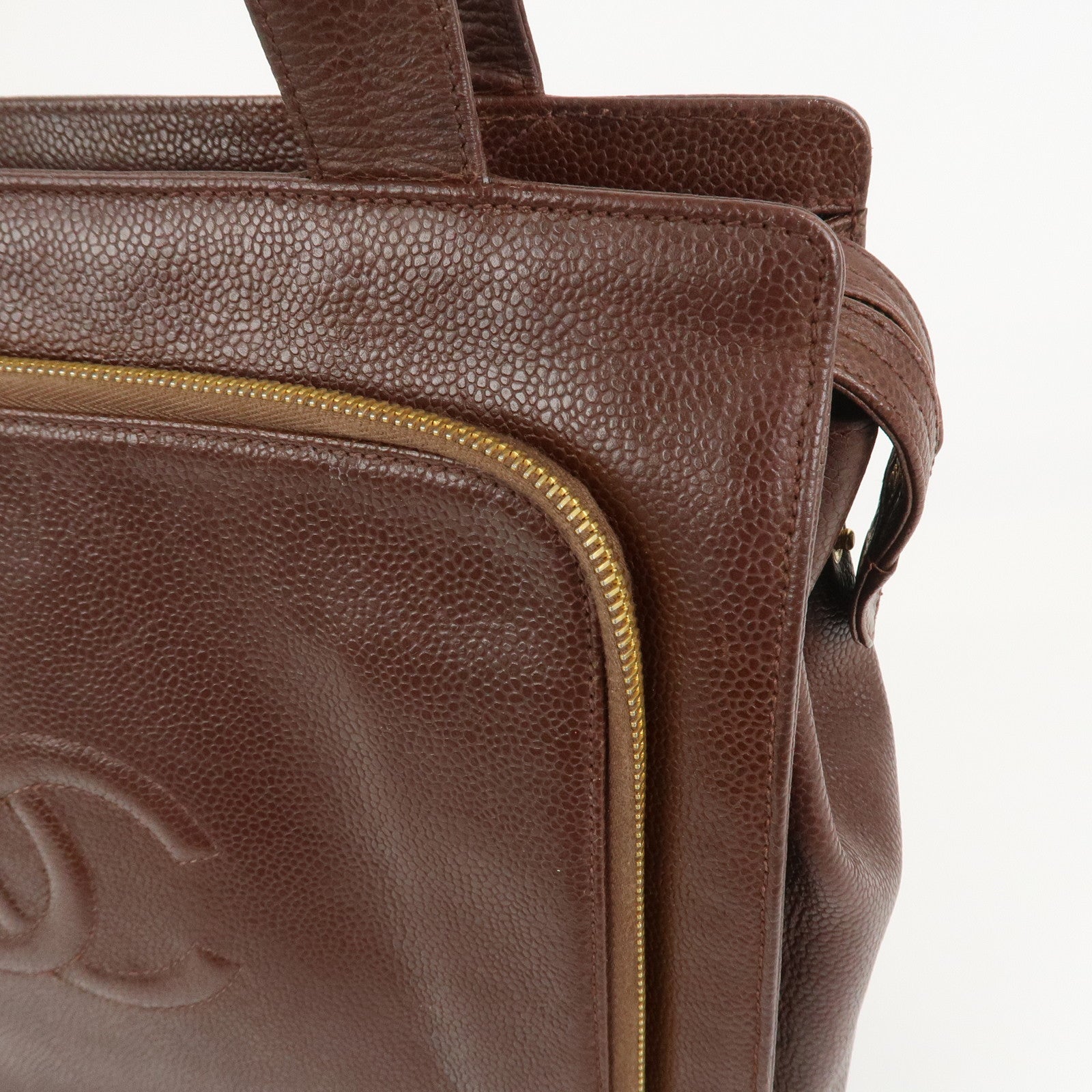 CHANEL COCO Mark Caviarskin Tote Bag Shoulder Bag Brown