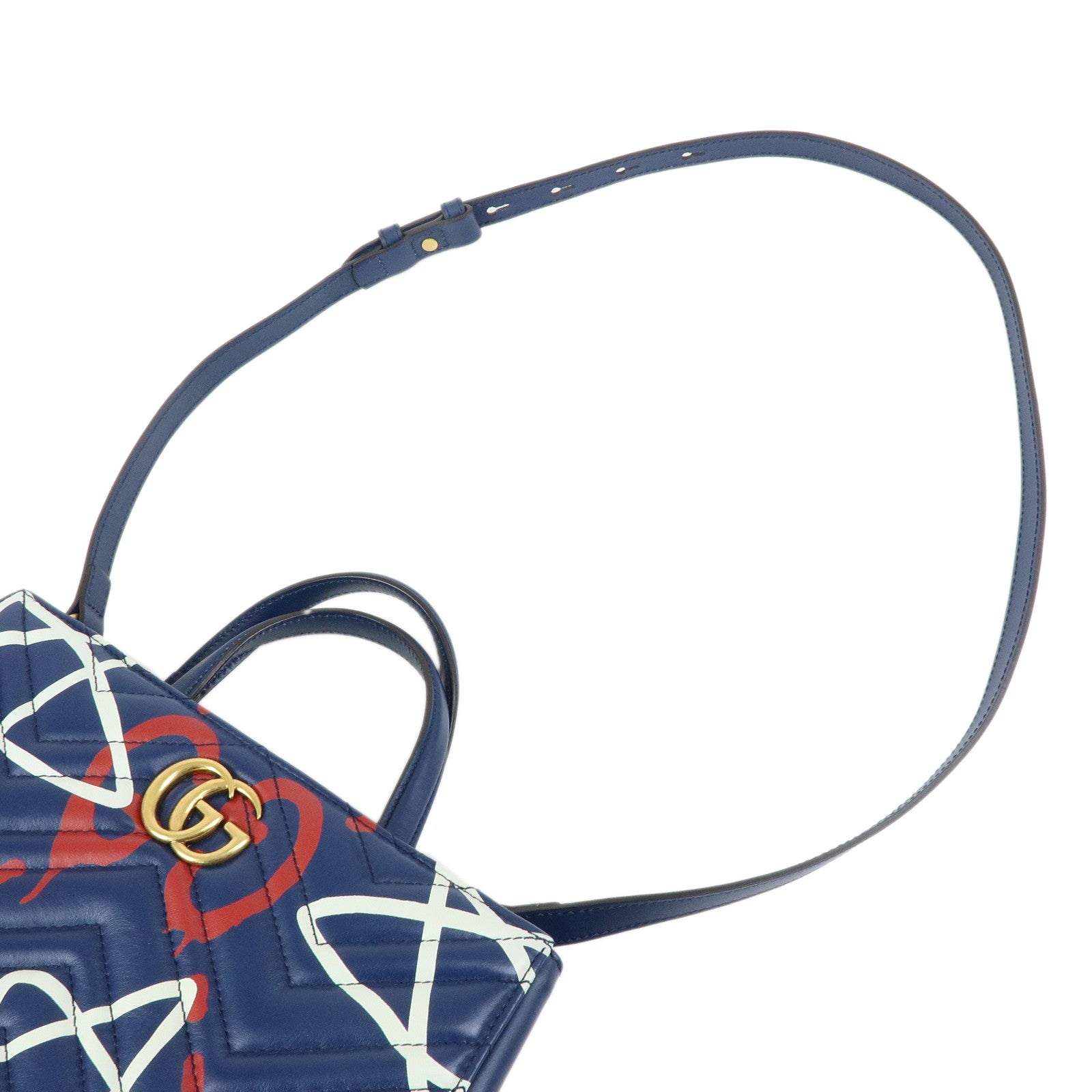 GUCCI GG Marmont Ghost Leather 2Way Hand Bag Navy Red White 448054