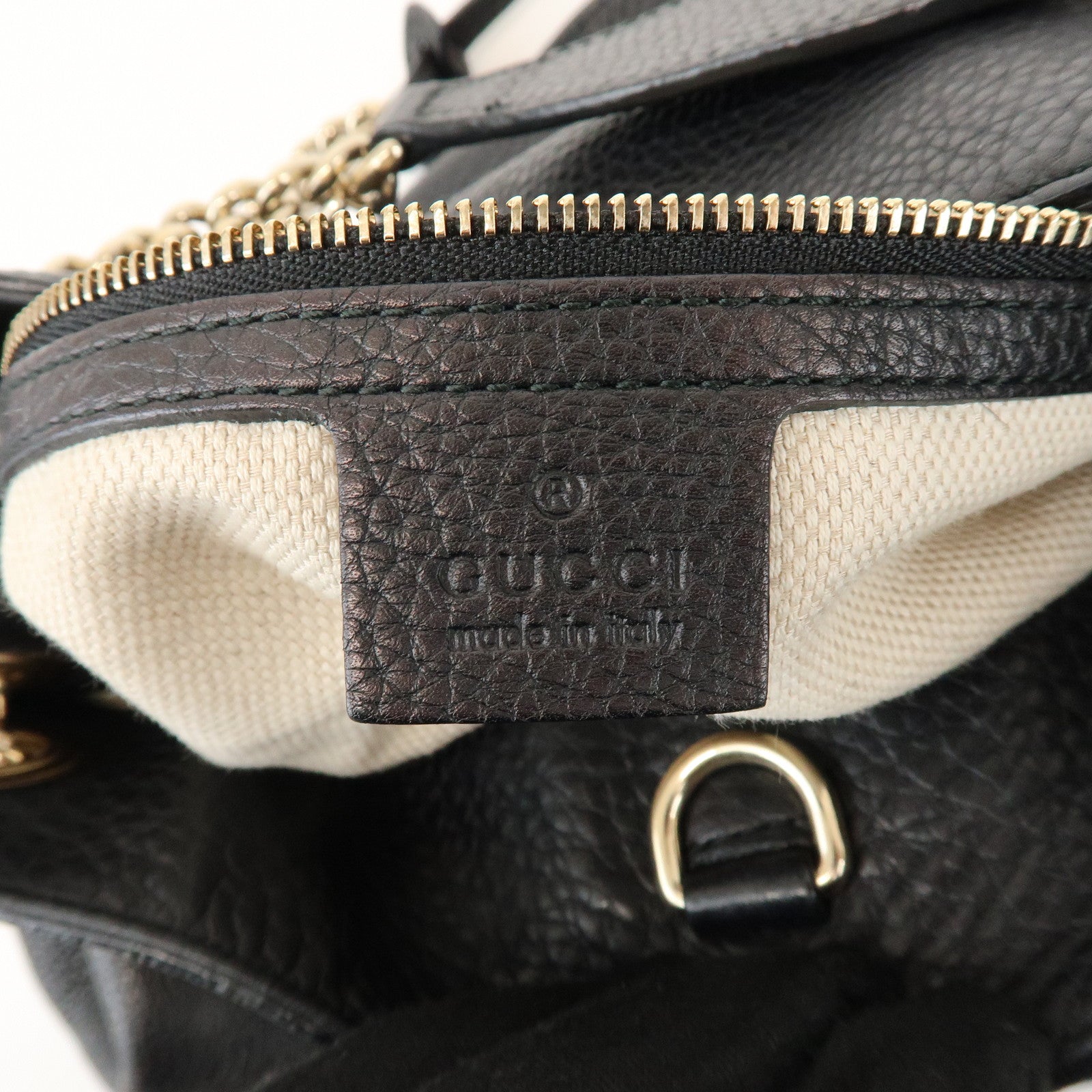 GUCCI SOHO Interlocking G Leather Chain Shoulder Bag Black 308982