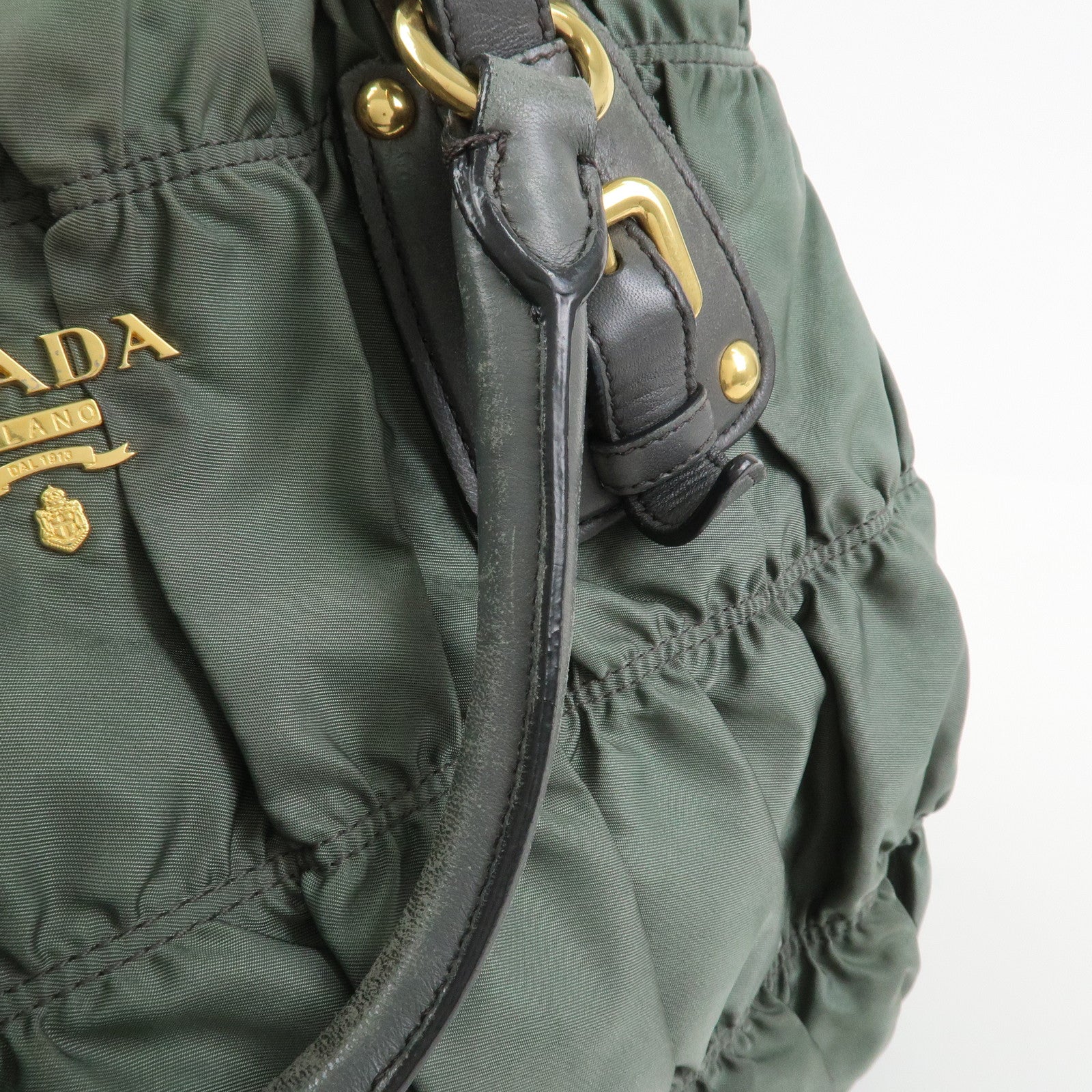 PRADA Triangle Logo Nylon Leather 2Way Bag Hand Bag Green 1BA336