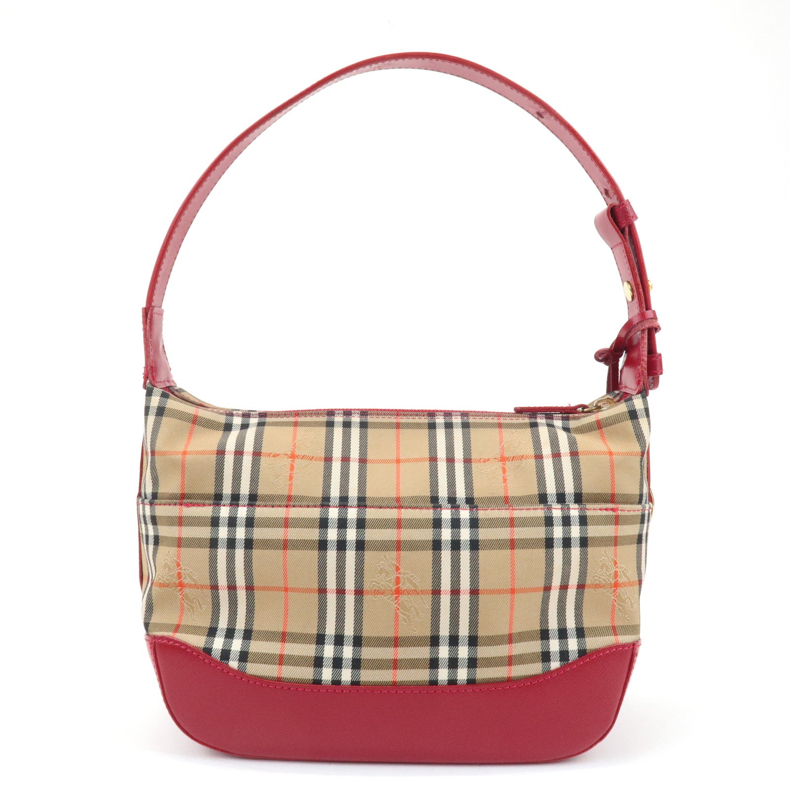 BURBERRY Nova Plaid Canvas Leather Shoulder Bag Red Used