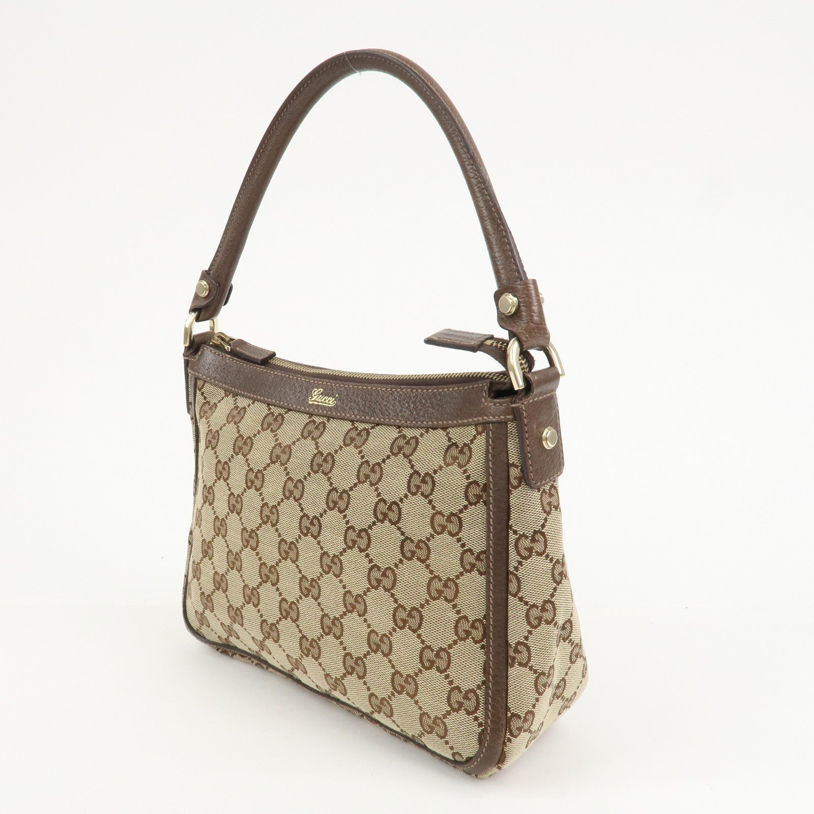 GUCCI GG Canvas Leather Shoulder Bag Hand Bag Beige Brown 146244