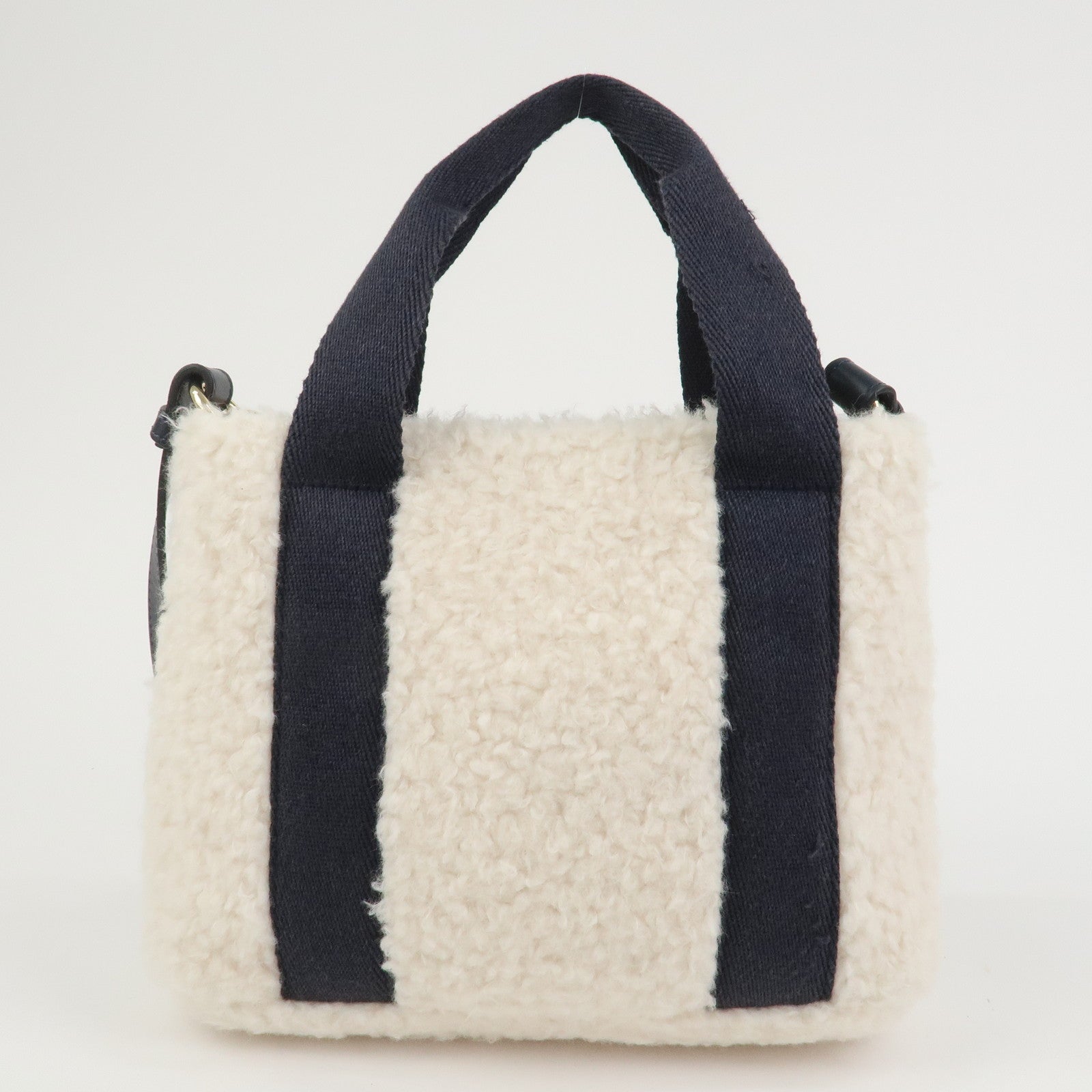 Chloe Fur Leather 2Way Bag Shoulder Bag Hand Bag Ivory Navy