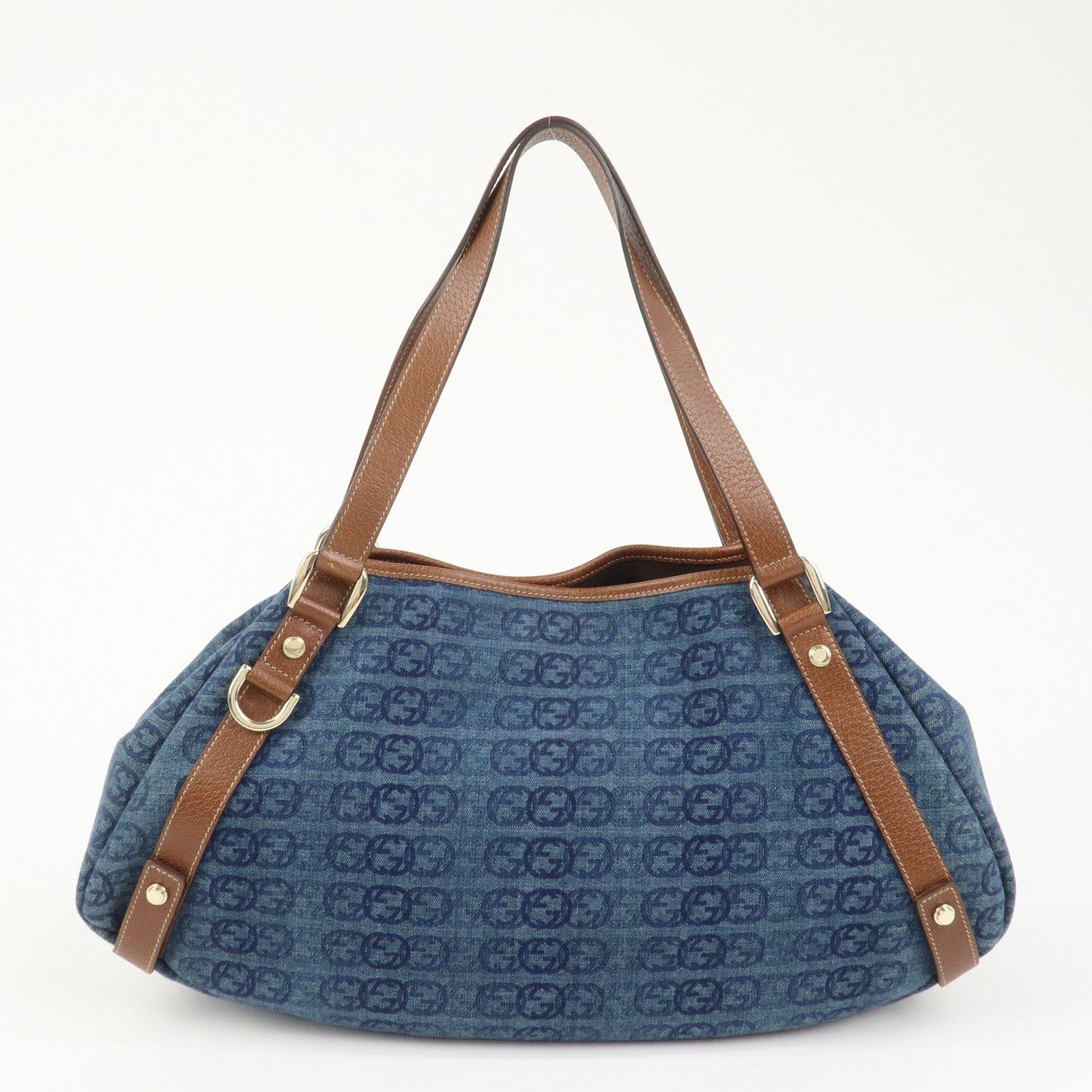 GUCCI Abbey GG Monogram Denim Leather Tote Bag Hand Bag130736