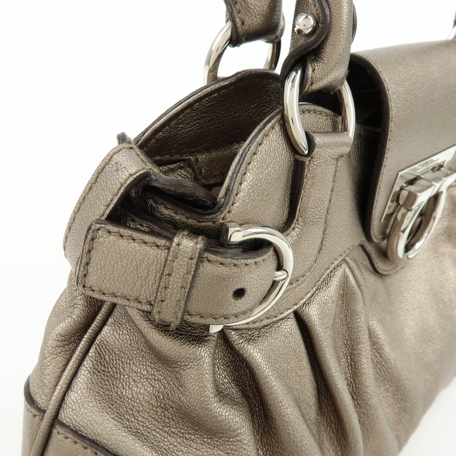 Ferragamo Gancini Leather Hand Bag Shoulder Bag Bronze