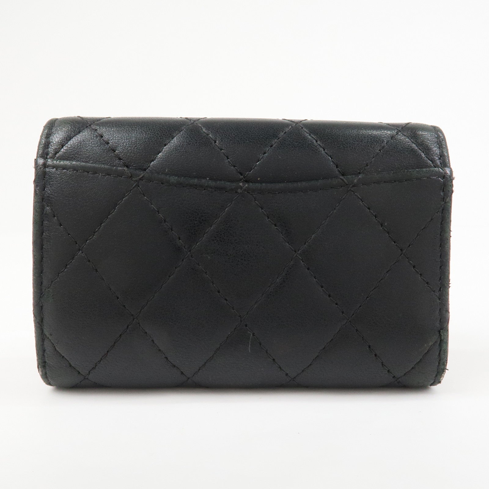 CHANEL COCO Mark Lamb Skin 4 Rings Key Case Black Gold AP0222