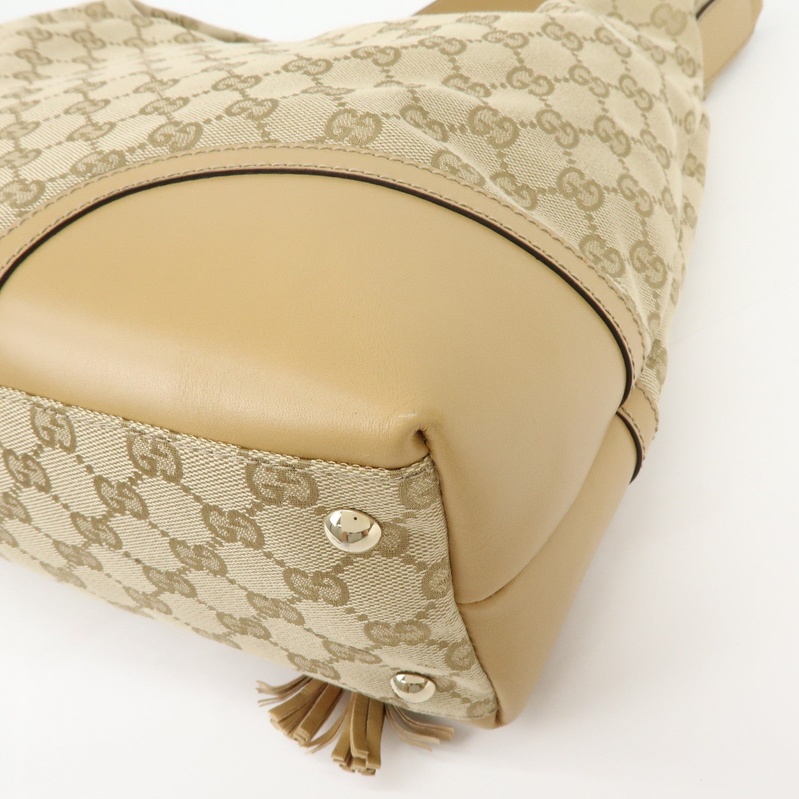GUCCI Sherry Horsebit GG Canvas Leather Shoulder Bag Beige 232968