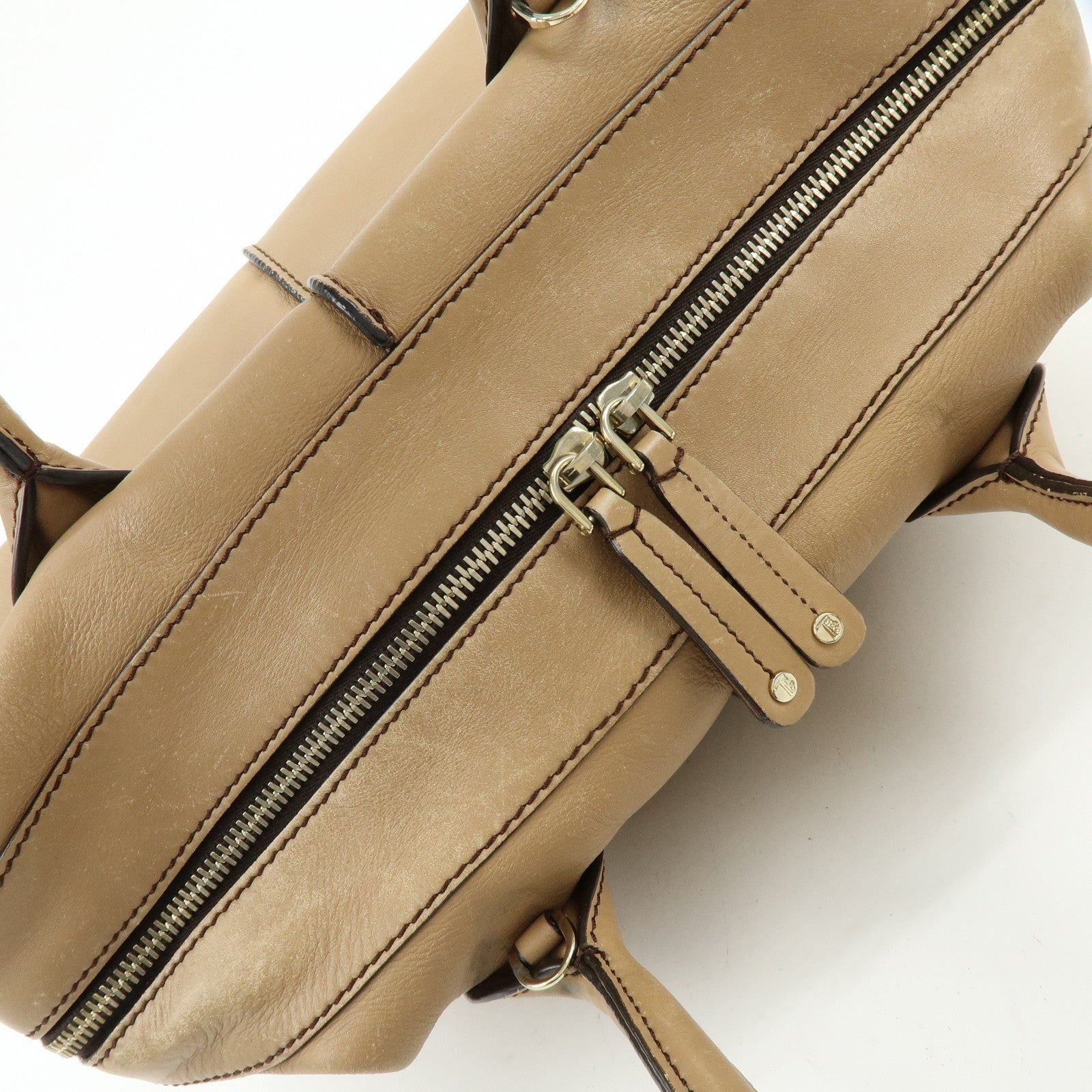 TOD'S D-Cube Leather 2Way Bag Hand Bag Shoulder Bag Beige