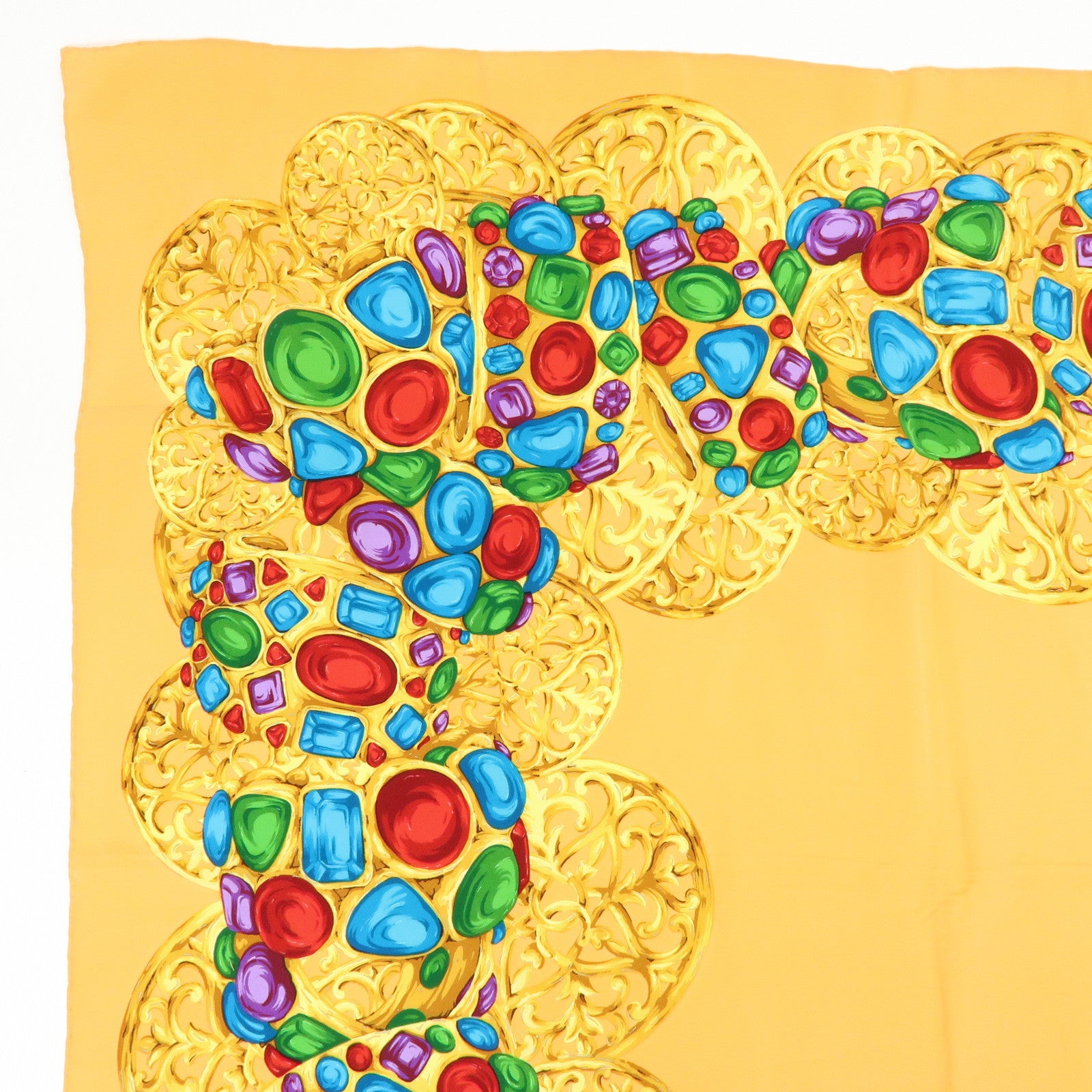 CHANEL Jewelry Motif Silk 100% Scarf Orange Multicolor