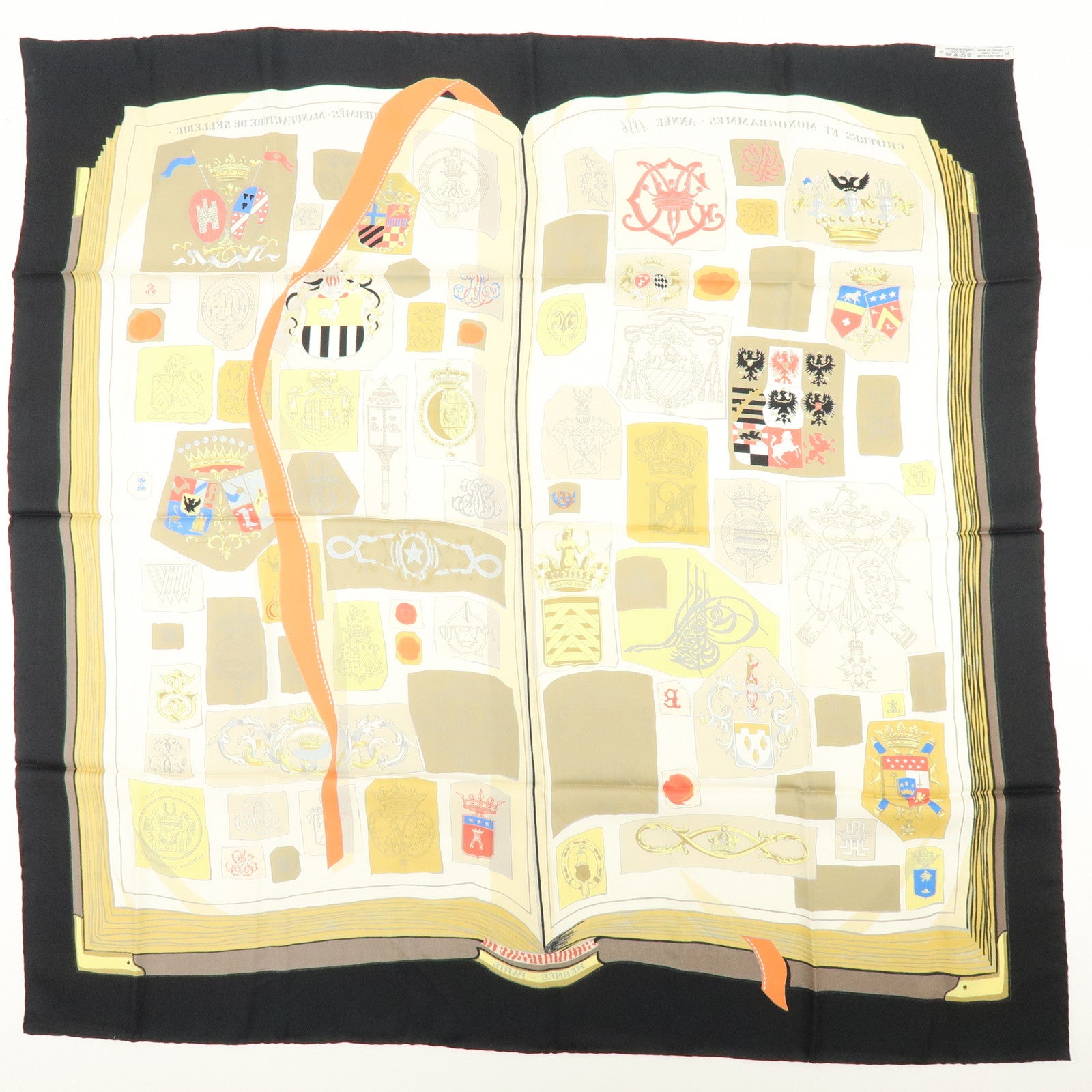 HERMES Carre 90 Silk 100% CHIFFRES ET MONOGRAMMES ANNEE Scarf Black