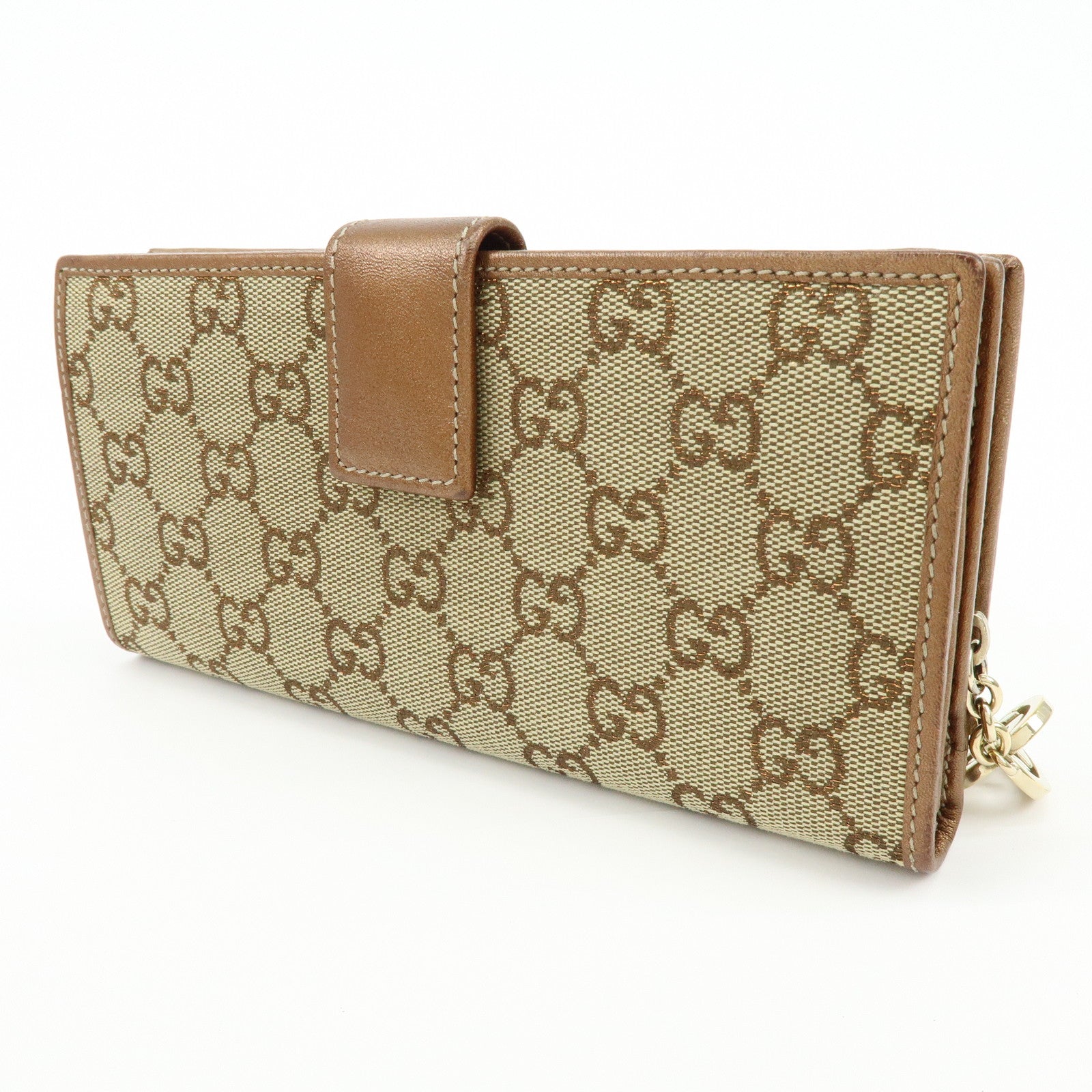 GUCCI Interlocking G GG Canvas Leather Long Wallet Light Brown