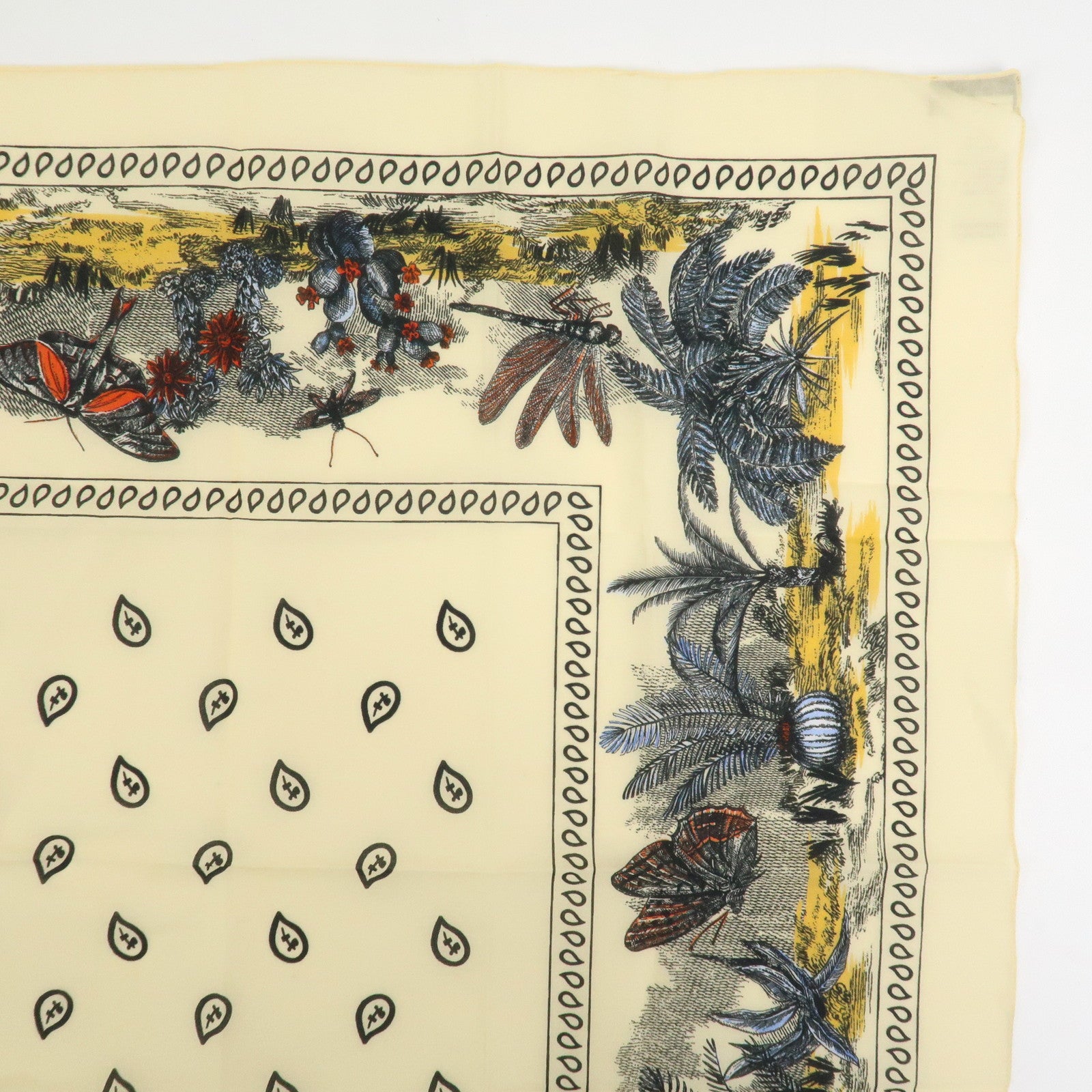 Christian Dior Cotton100％ Scarf Cactus Butterfly 55×55 Yellow Beige