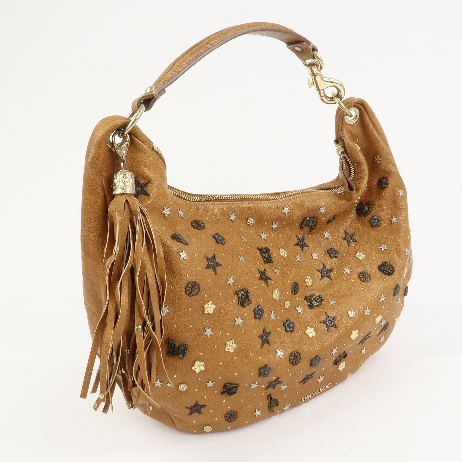 JIMMY CHOO Zodiac Sky Bag Leather Shoulder Bag Light Brown