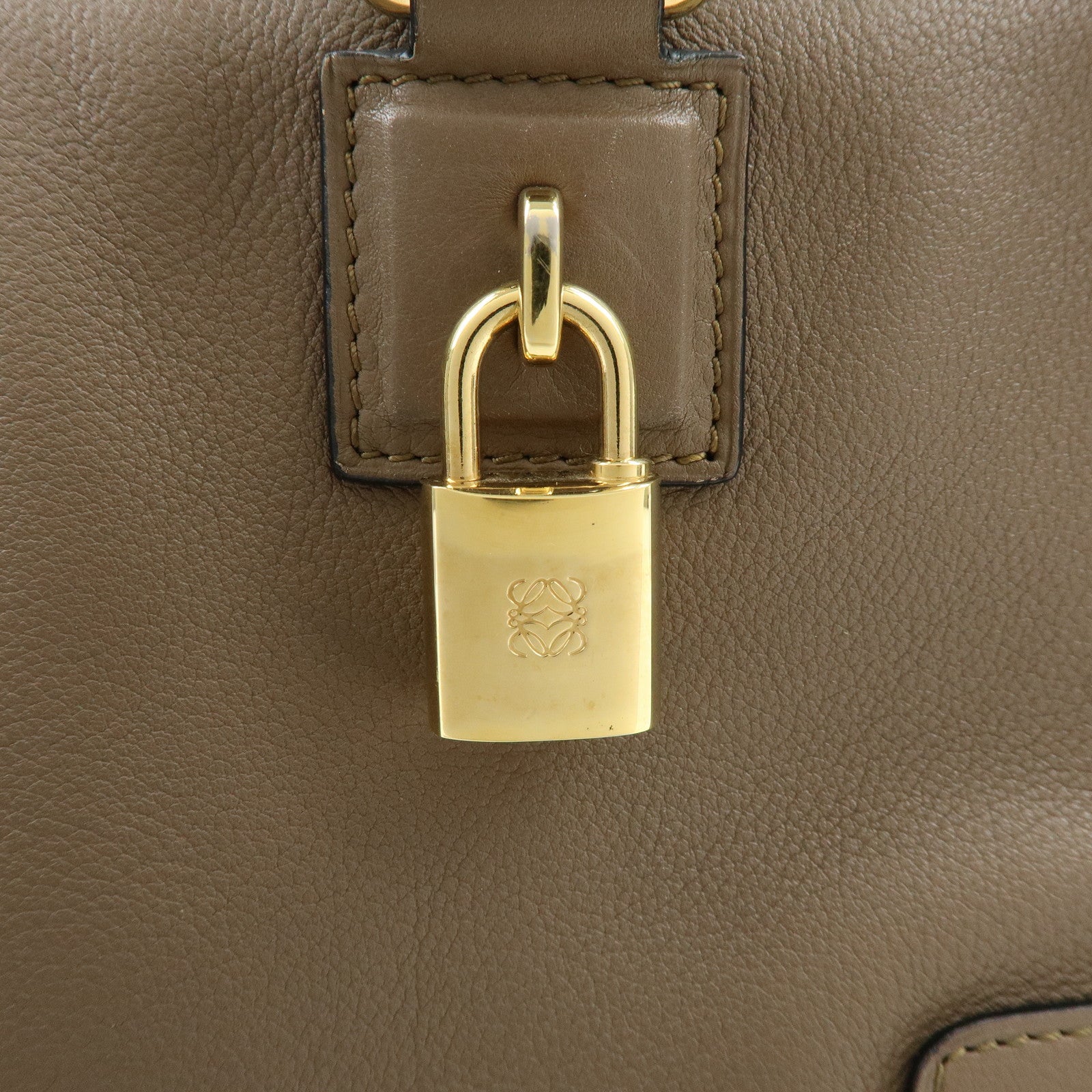 LOEWE Anagram Amazona 28 Leather Hand Bag Boston Bag Brown