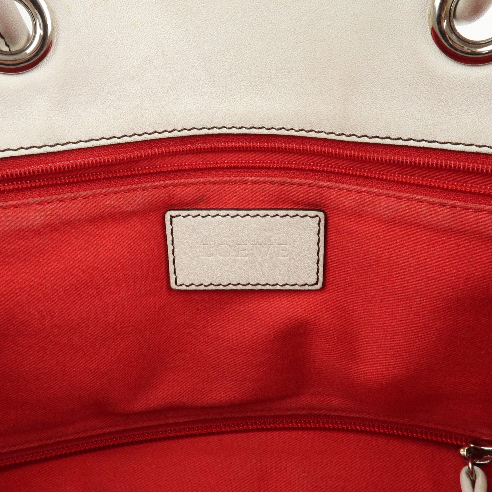 LOEWE Anagram Leather Shopper Tote Bag Shoulder Bag Hand Bag Ivory