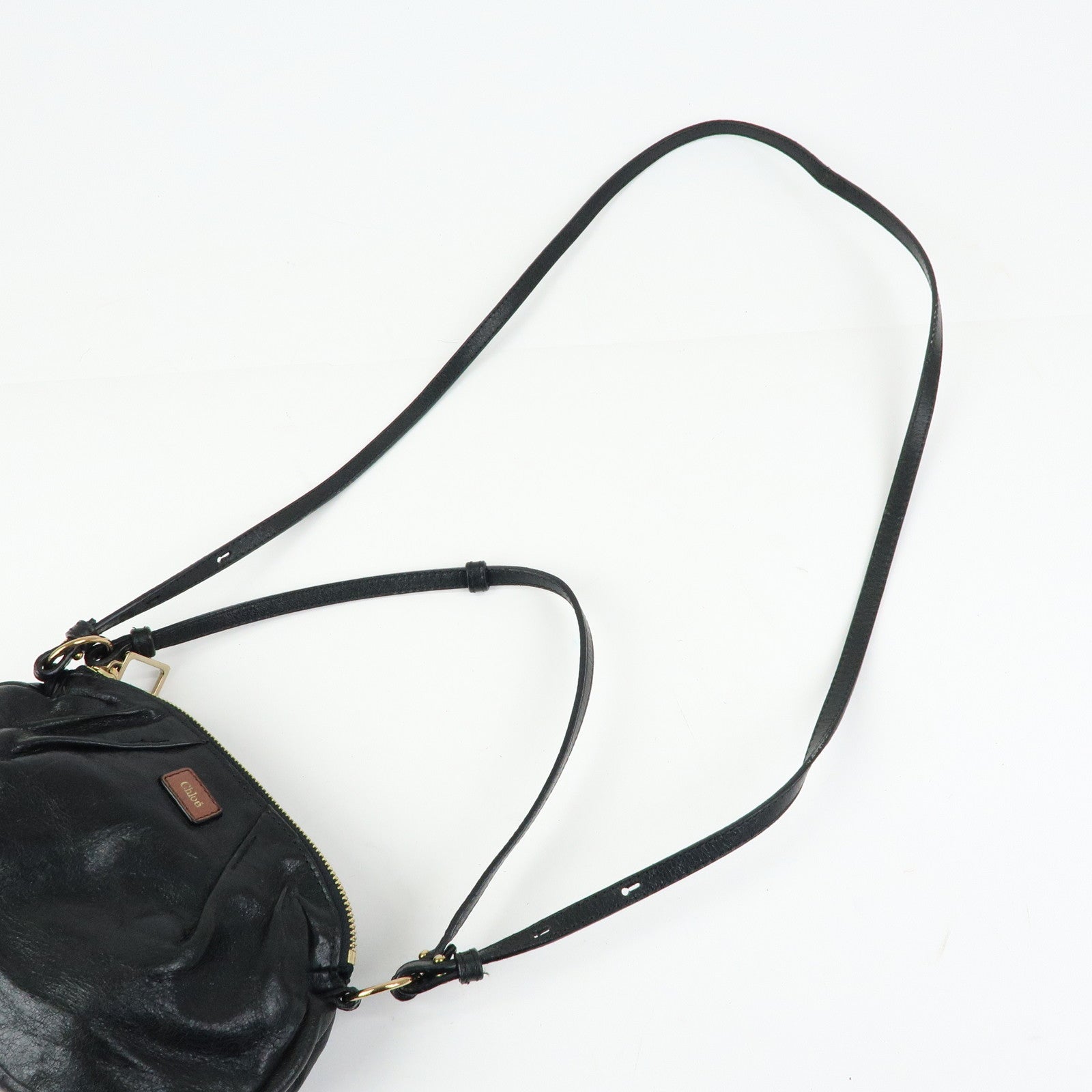 Chloe Leather 2Way Bag Mini Shoulder Crossbody Bag Clutch Bag Black