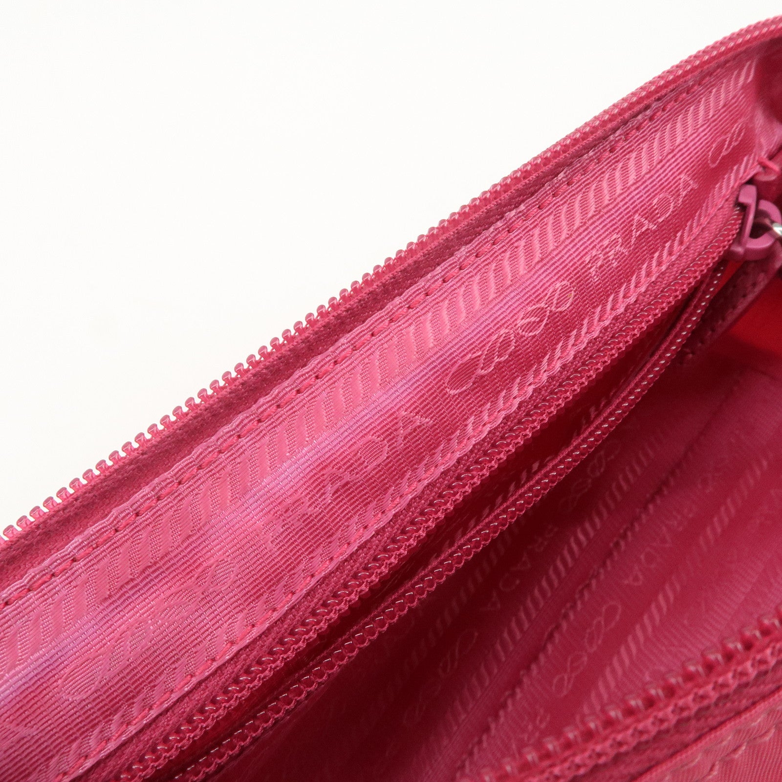PRADA Triangle Logo Nylon Pouch Cosmetic Pouch Fuchsia Pink 1NA693