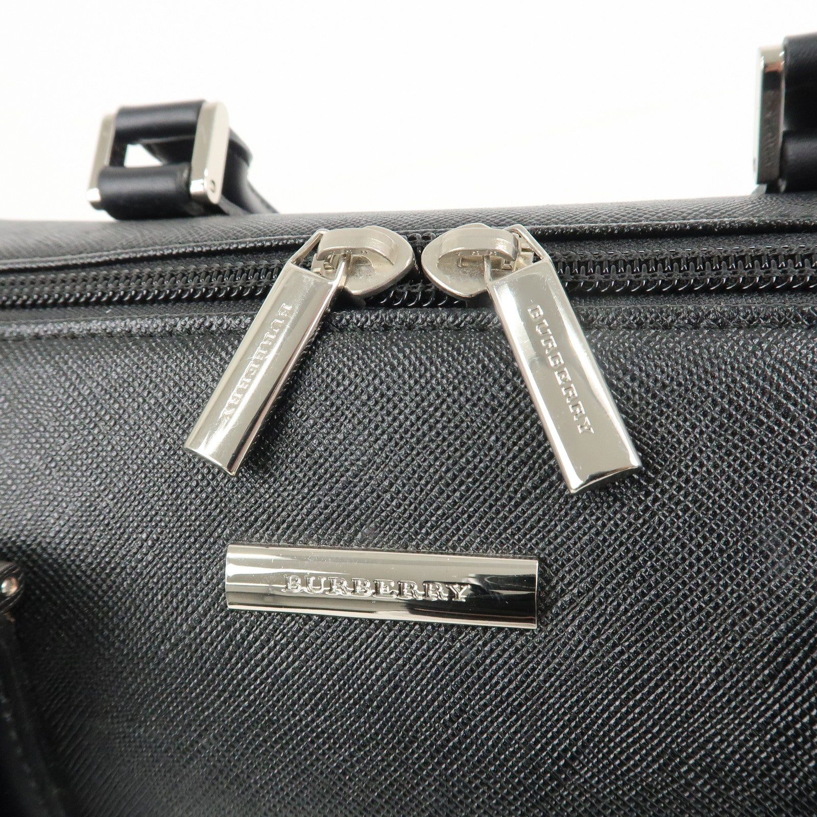 BURBERRY Leather Boston Bag Hand Bag Black Silver HDW Used