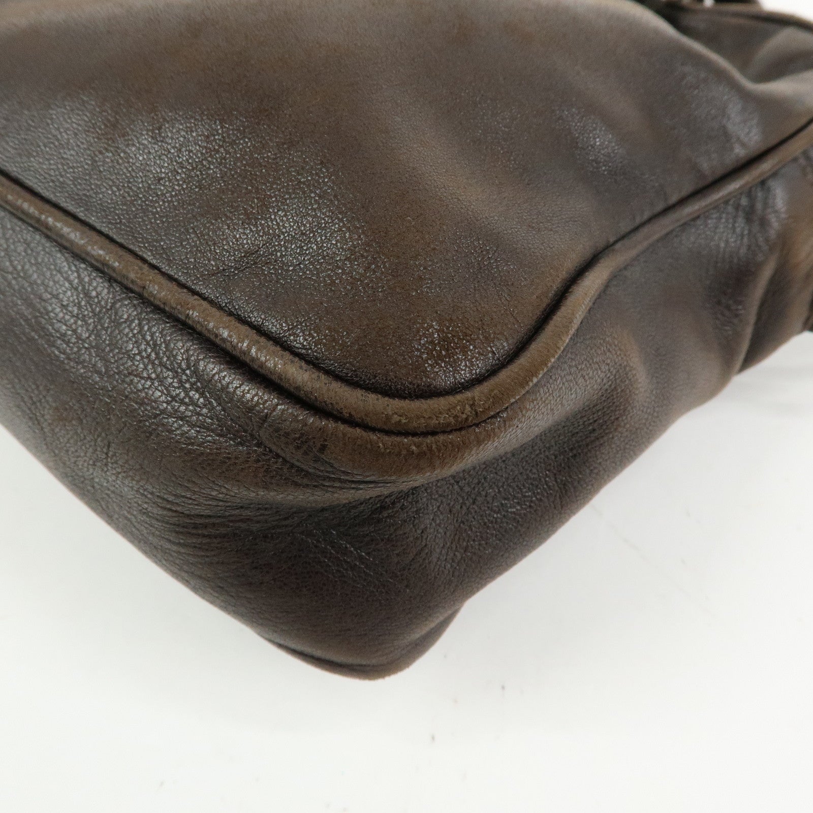 FENDI Leather 2Way Bag Hand Bag Shoulder Bag Brown