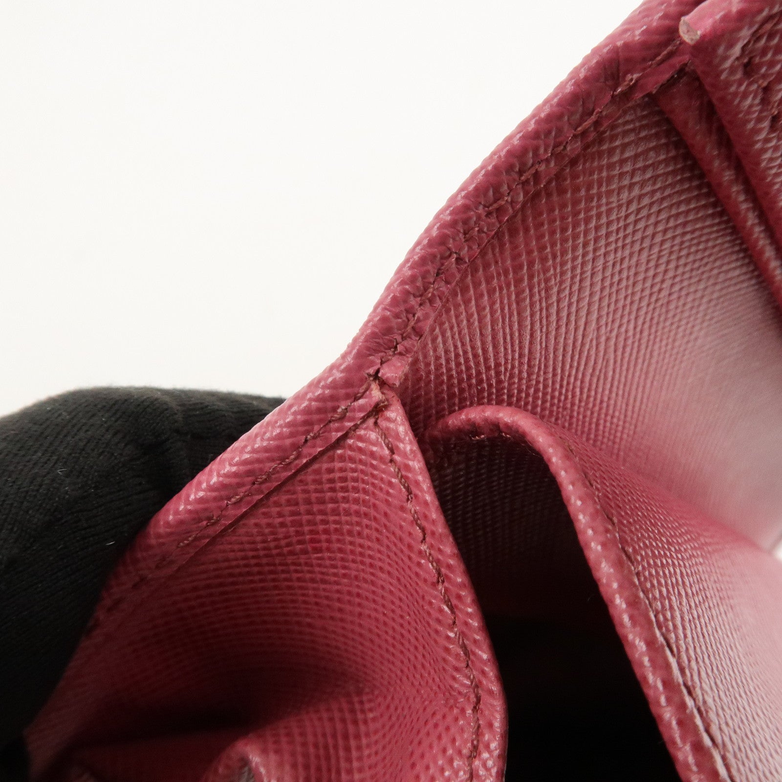 PRADA Logo Saffiano Leather Tri-fold Compact Wallet Pink 1M0176 Used