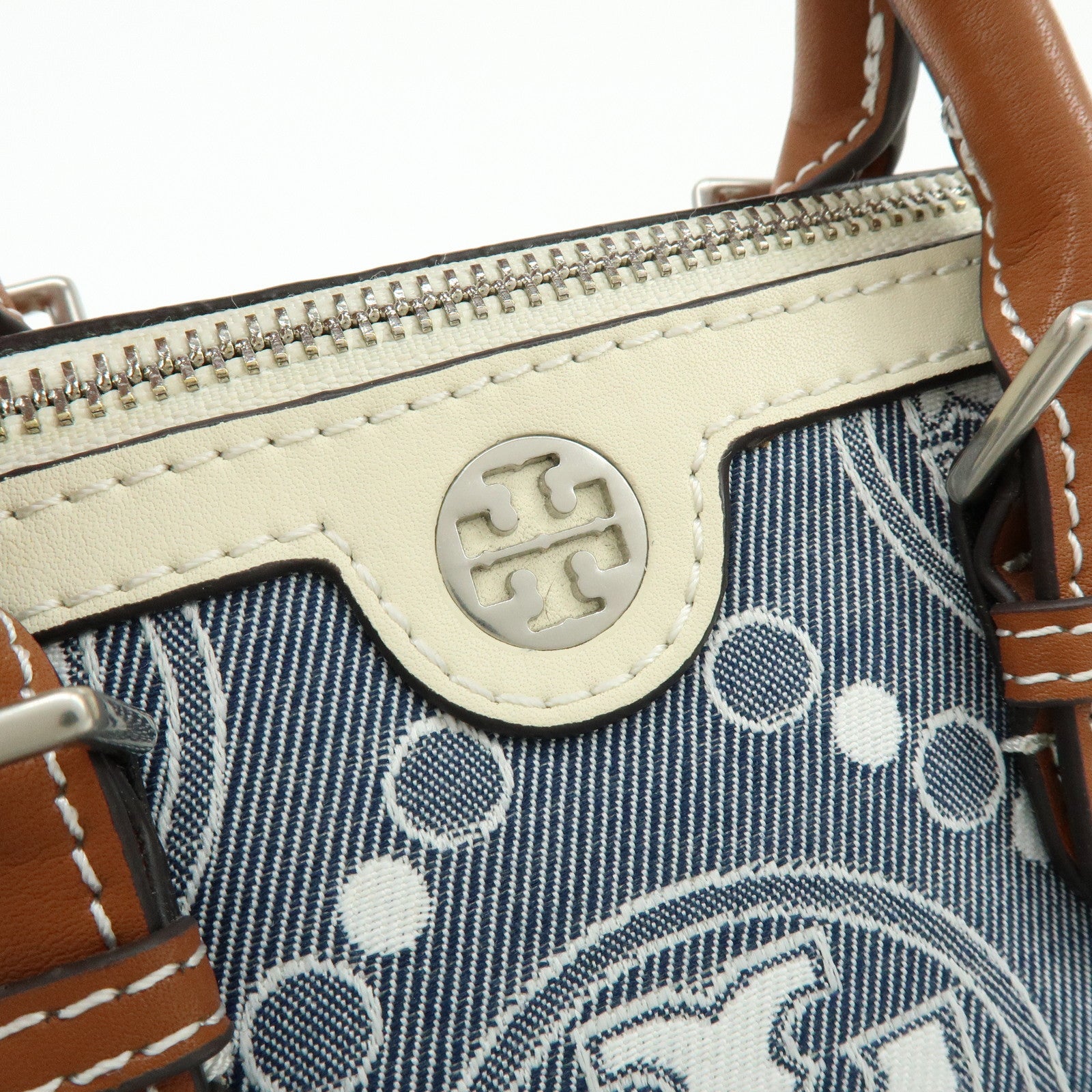 TORY BURCH T Monogram Canvas Leather 2Way Hand Shoulder Bag Blue