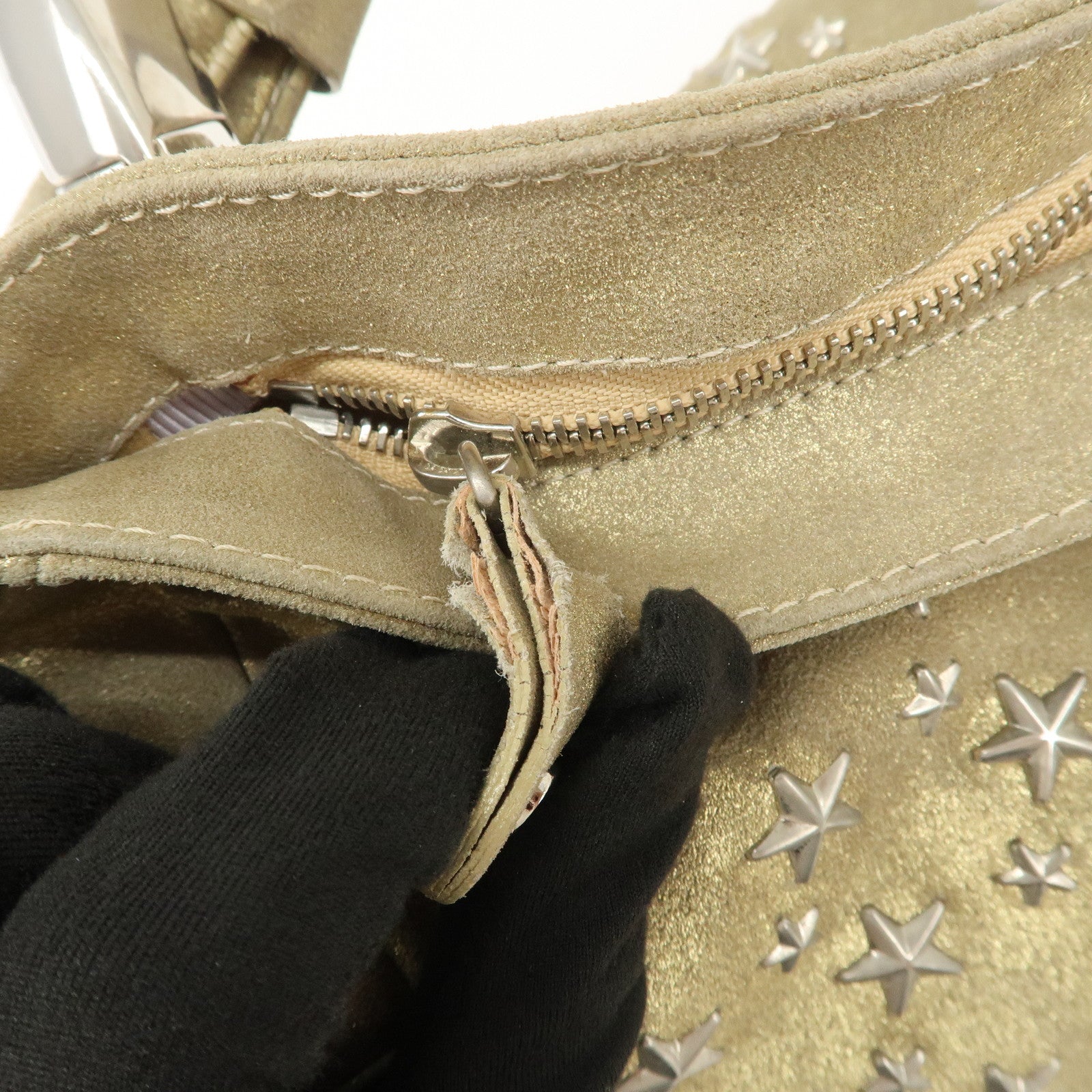 JIMMY CHOO Sky Bag Studs Leather Shoulder Bag Gold