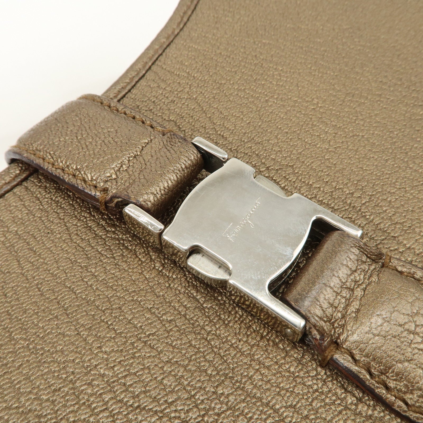 Ferragamo Leather Shoulder Bag Hand Bag Bronze