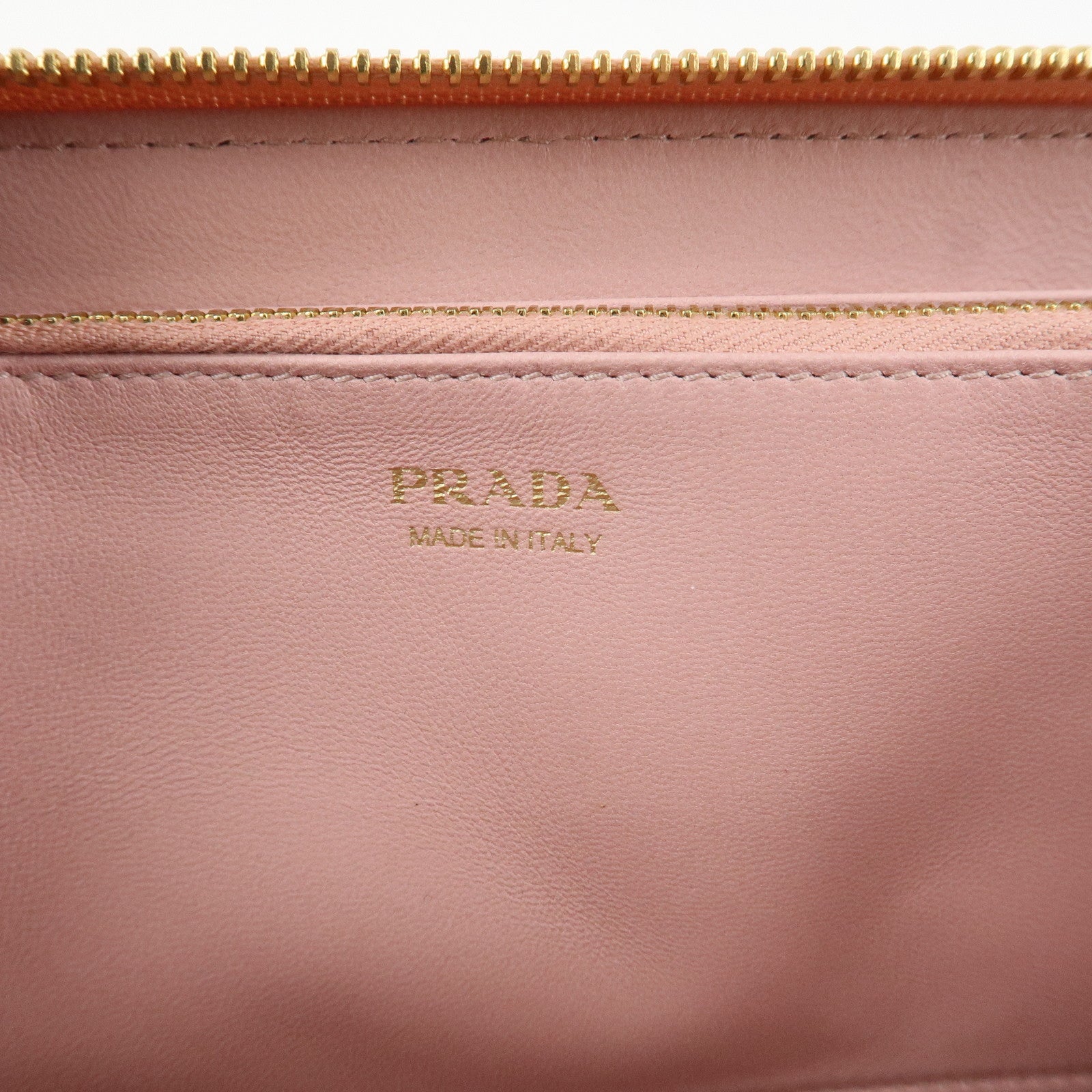 PRADA Leather Gather Round Zippy Wallet Gold Hardware Pink 1M0506 Used