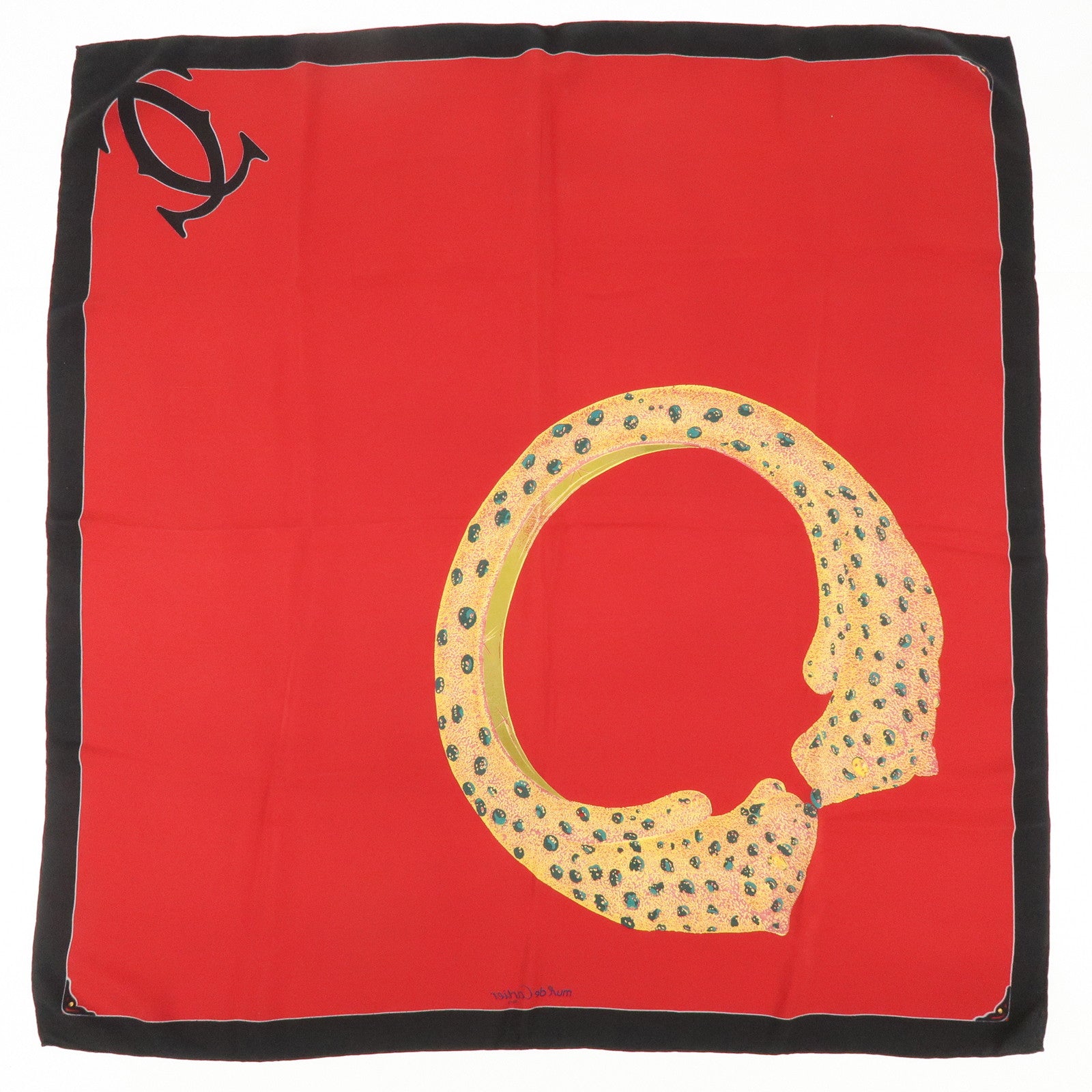 Cartier Silk 100% Scarf Ring Panthere Red Black