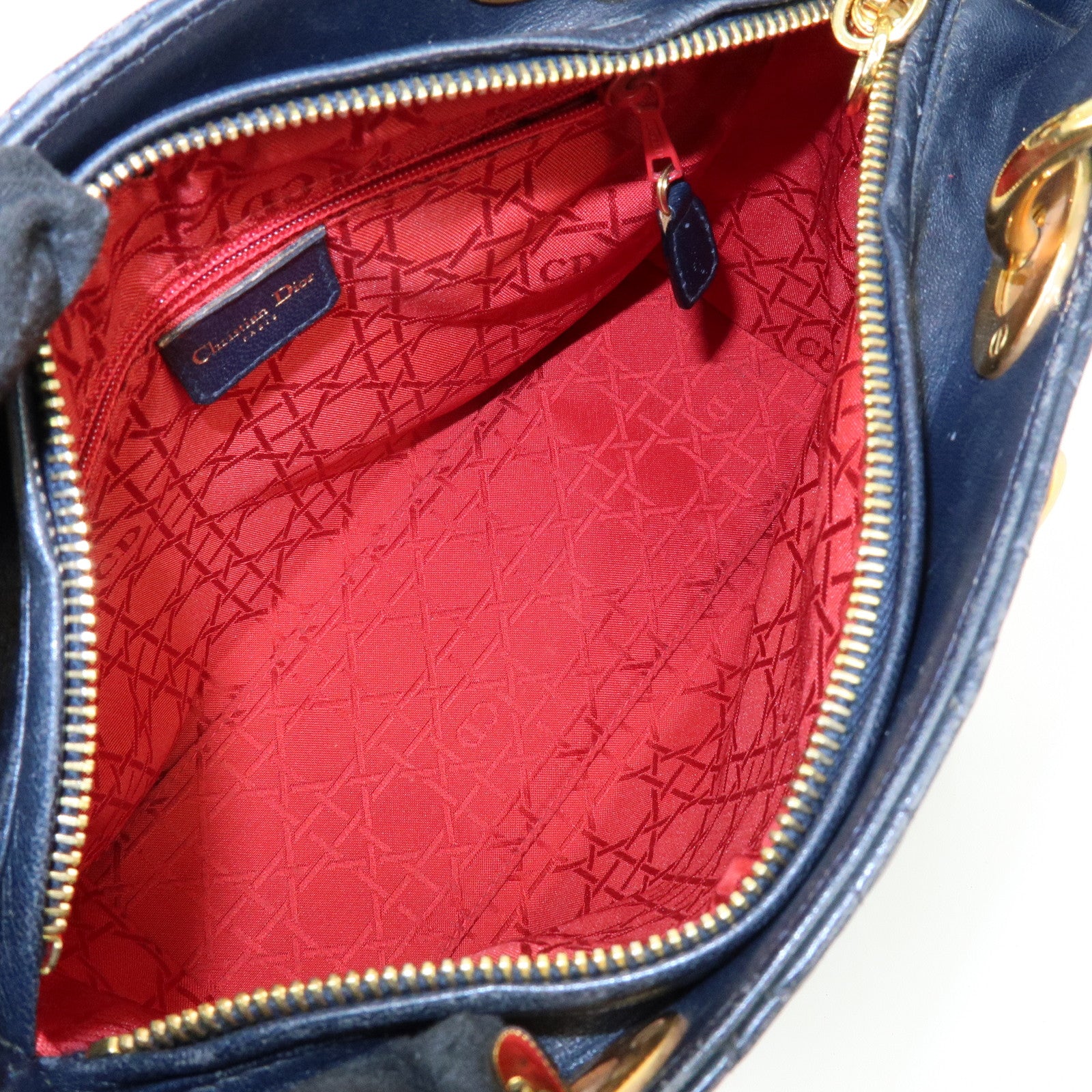 Christian Dior Lady Dior Cannage Leather Hand Bag Navy