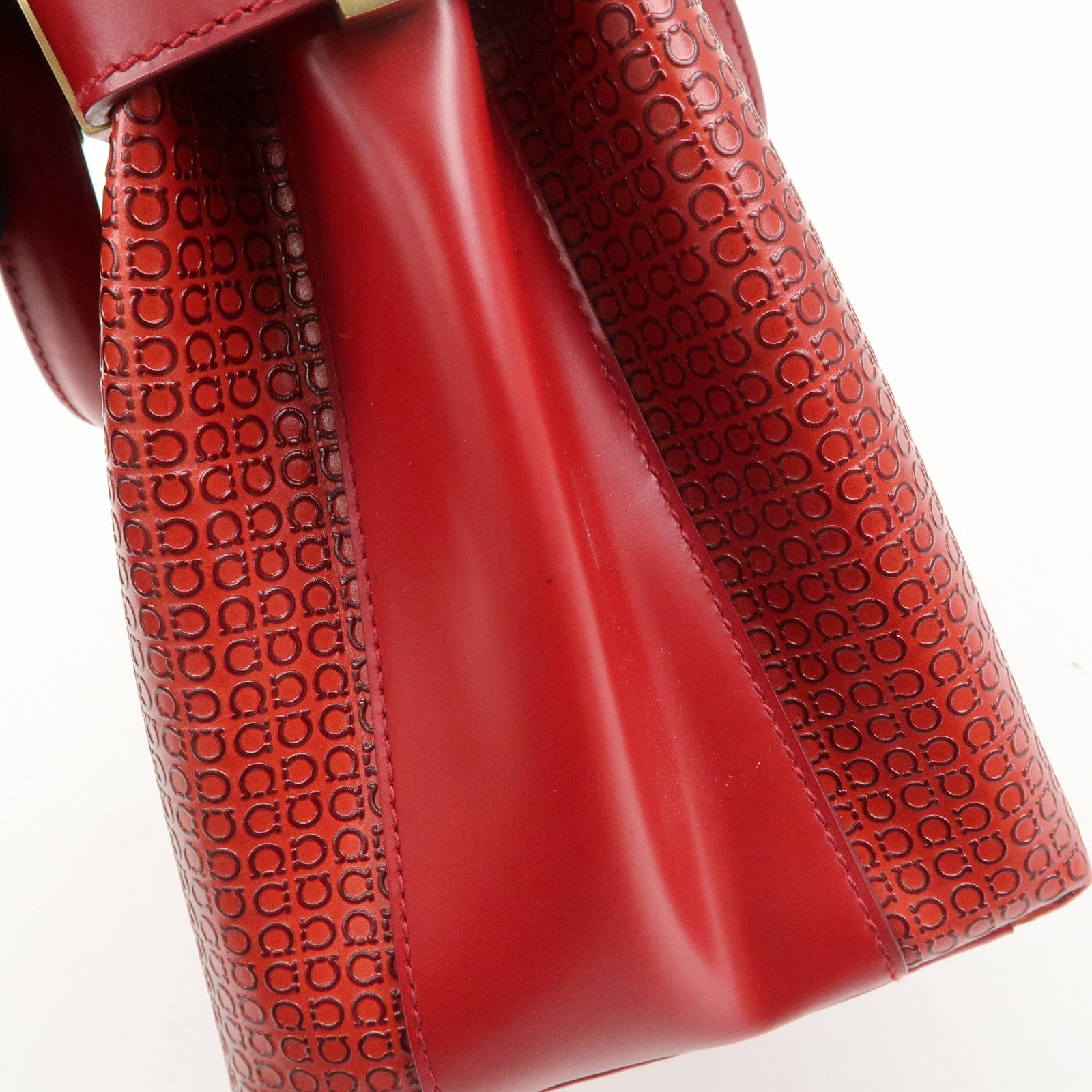 Ferragamo Gancini Leather 2WAY Bag Hand Bag Shoulder Bag Red