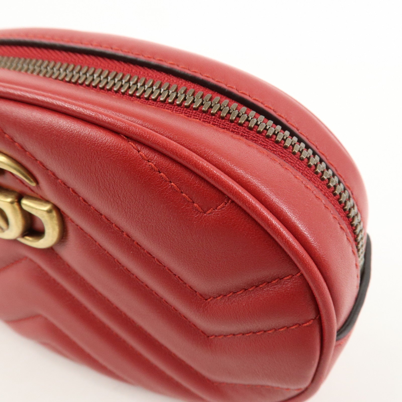 GUCCI GG Marmont Leather Waist Bag Crossbody Bag Red 476434
