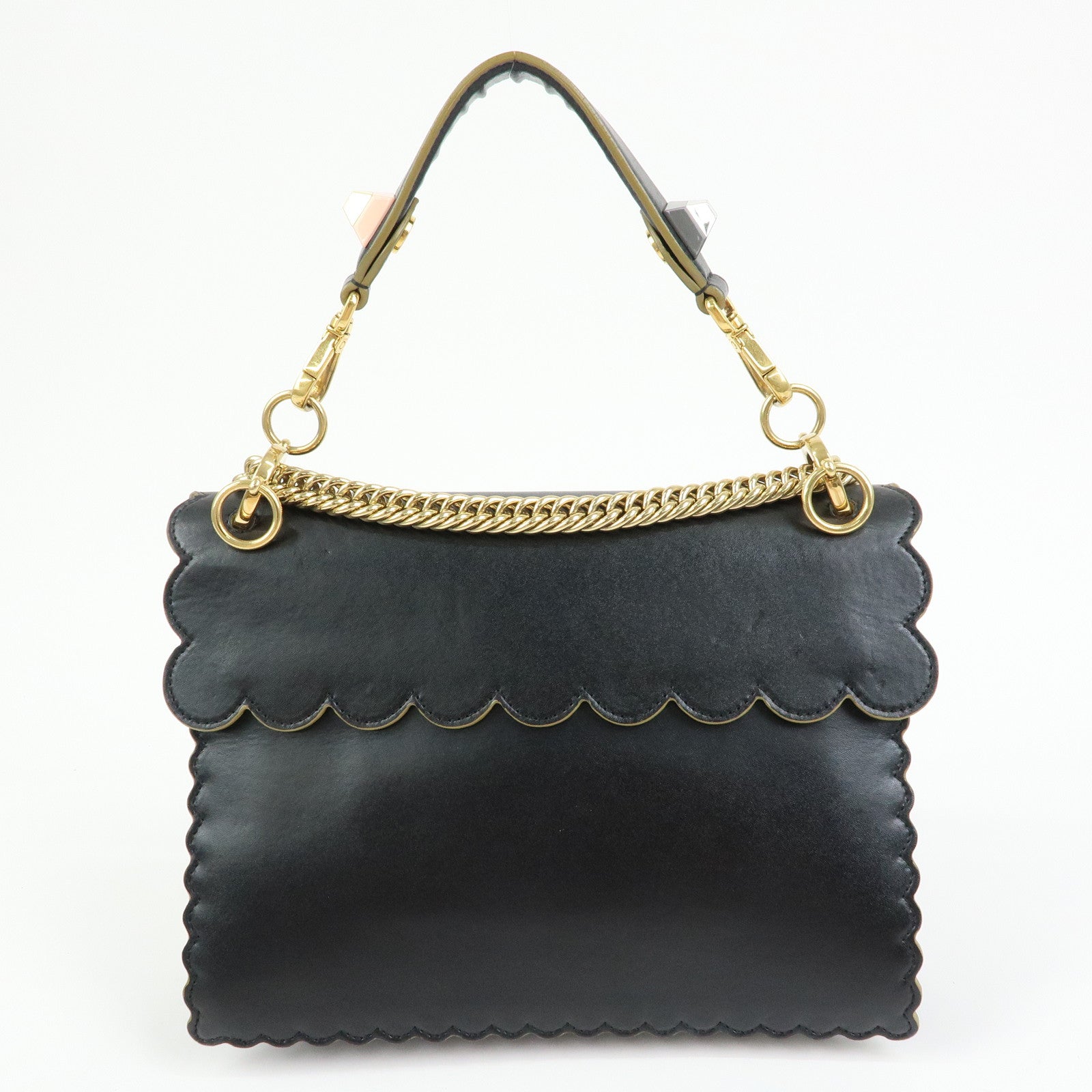 FENDI KAN I Leather 2Way Bag Shoulder Bag Hand Bag Black 8BT283