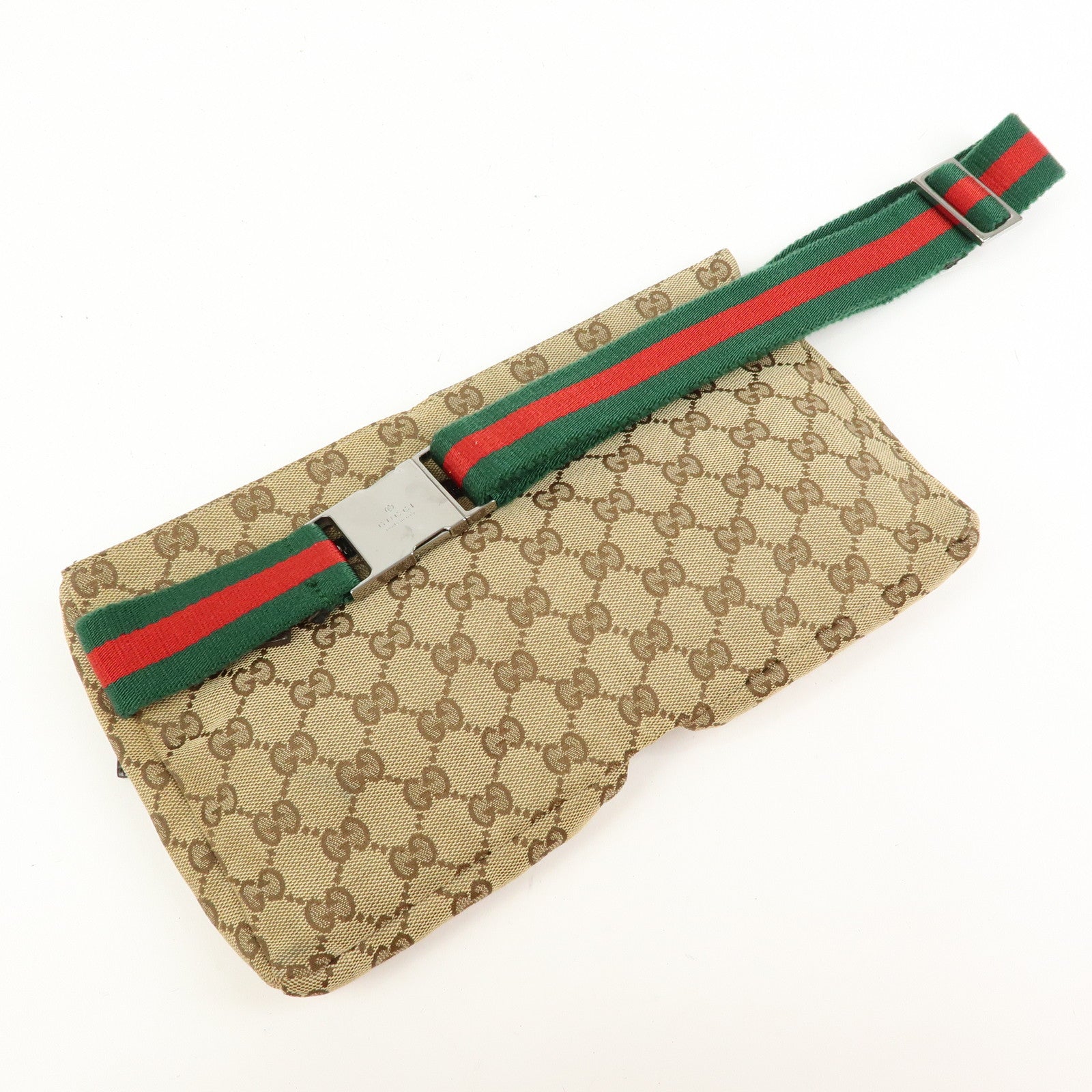 GUCCI GG Canvas Leather Waist Bag Crossbody Bag Beige Brown 28566