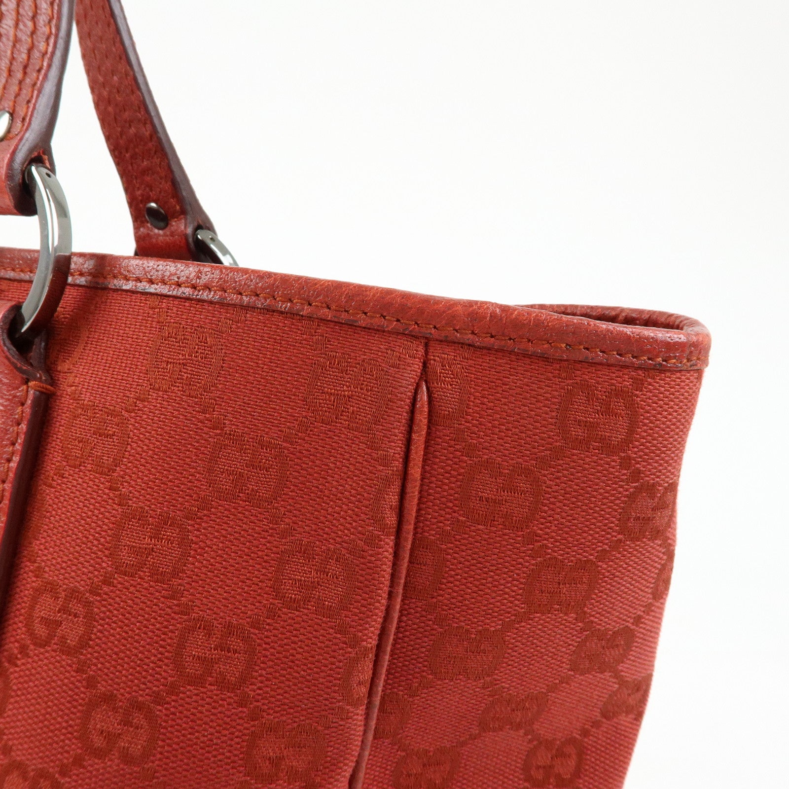 GUCCI GG Canvas Leather Tote Bag Hand Bag Shoulder Bag Red 113017