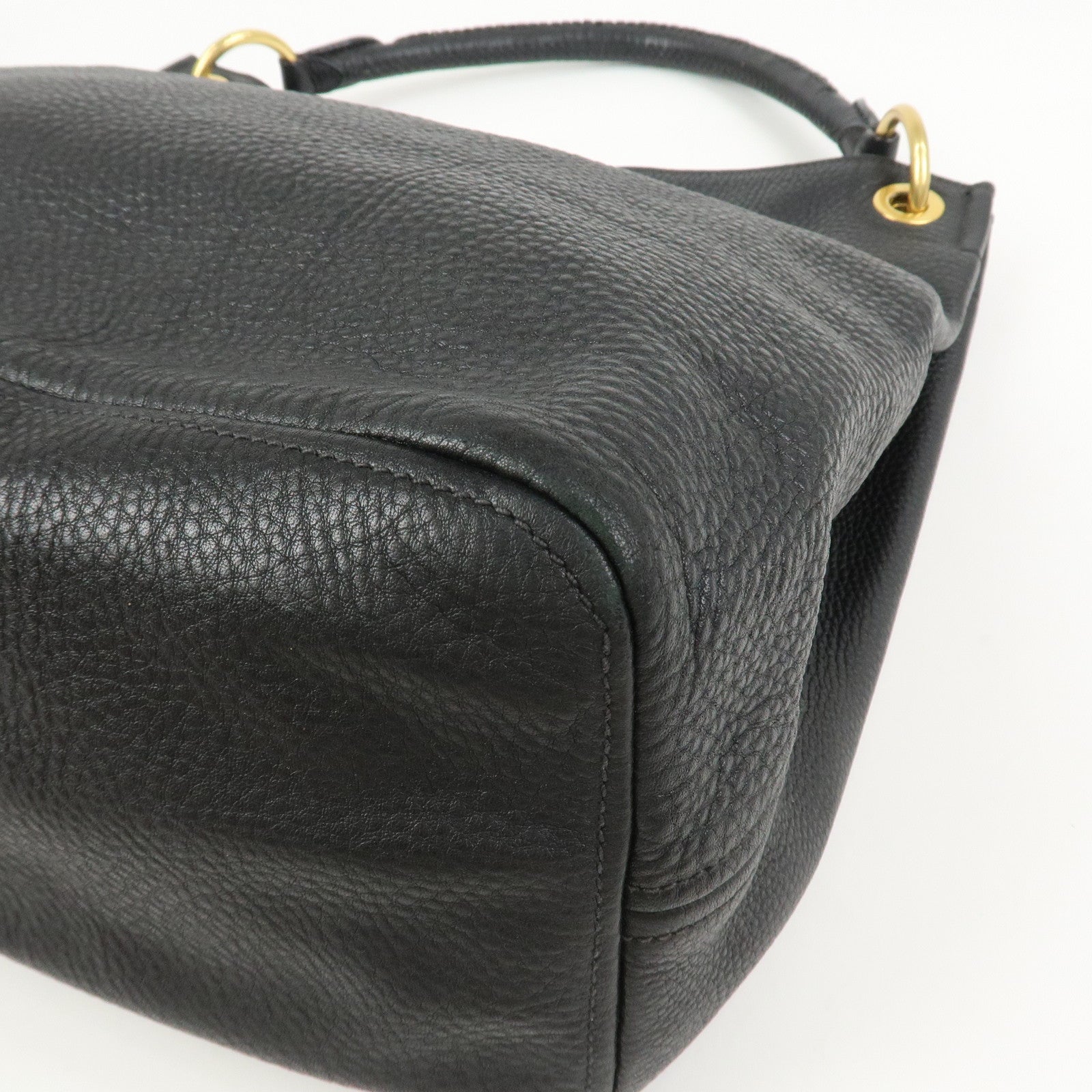 PRADA Logo Leather Shoulder Bag Hand Bag Black