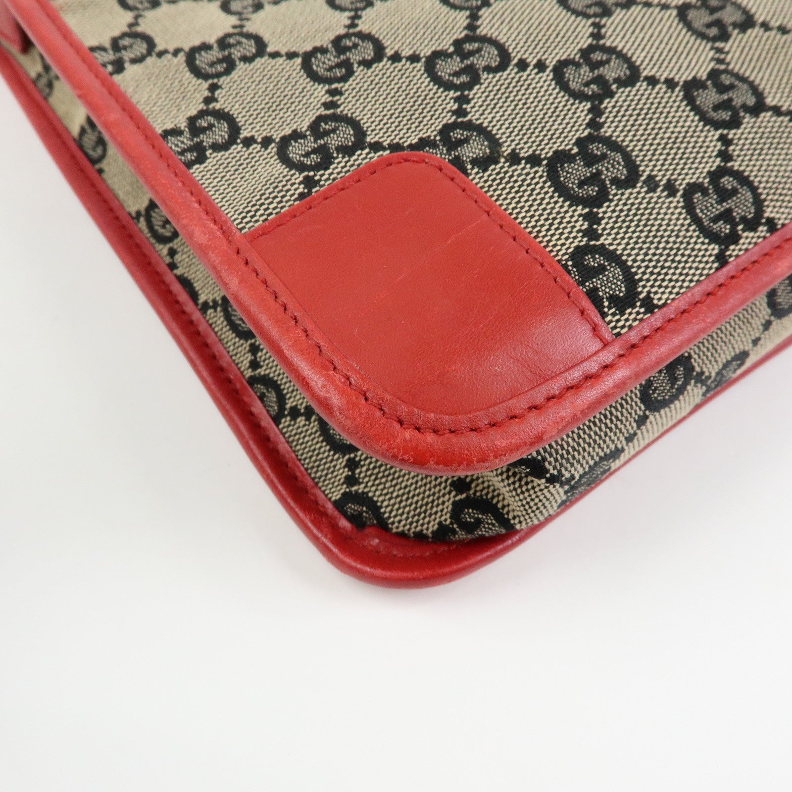 GUCCI GG Canvas Leather Shoulder Bag Hand Bag Beige Red 001・4206