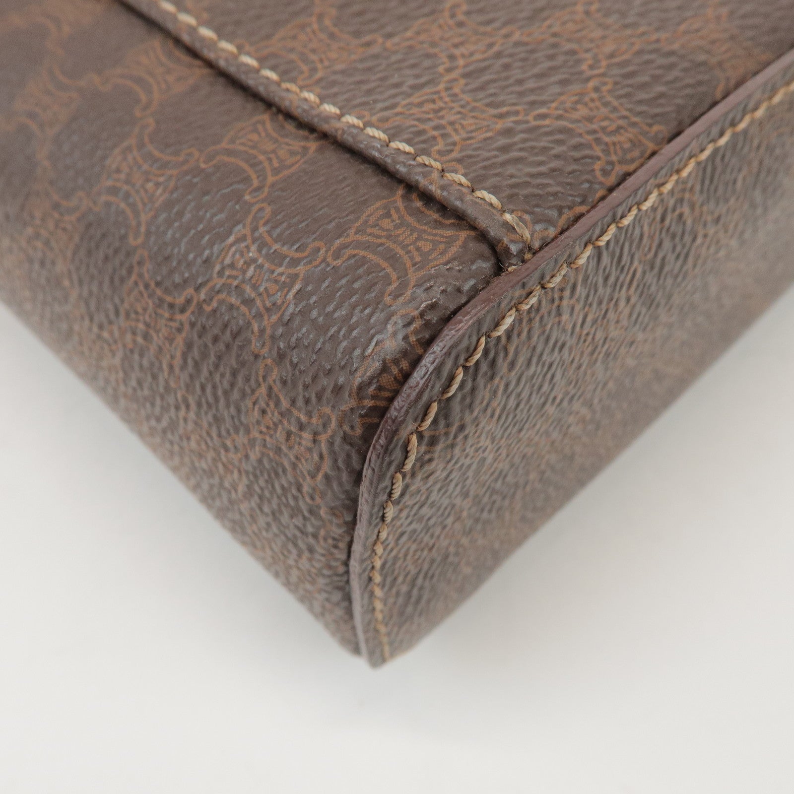 CELINE Macadam PVC Coated Canvas Leather Hand Bag Vanity Bag Brown