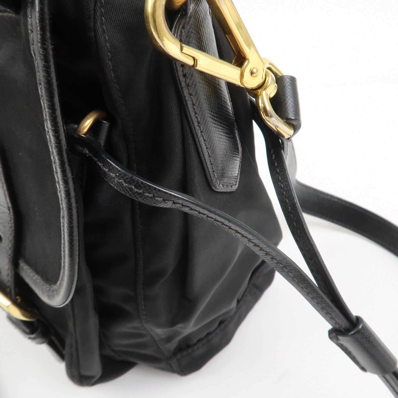 PRADA Logo Nylon Saffiano Leather Shoulder Bag Crossbody Bag Black