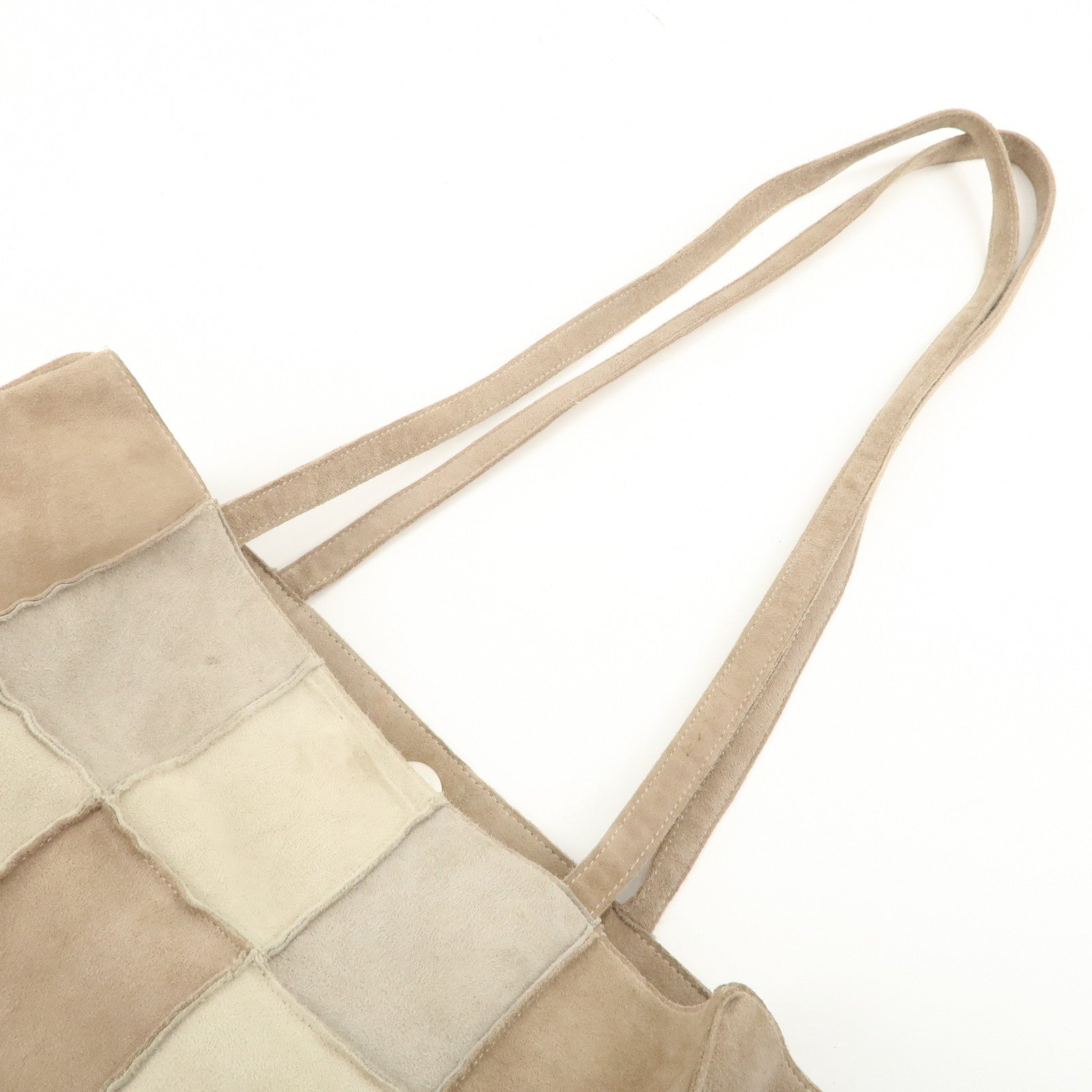 CHANEL Suede Shoulder Bag Tote Bag Patchwork Beige Brown