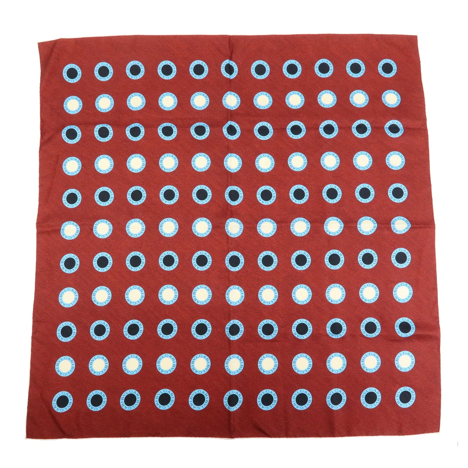 BVLGARI Logo Silk 100% Scarf Wine Red Light Blue Black