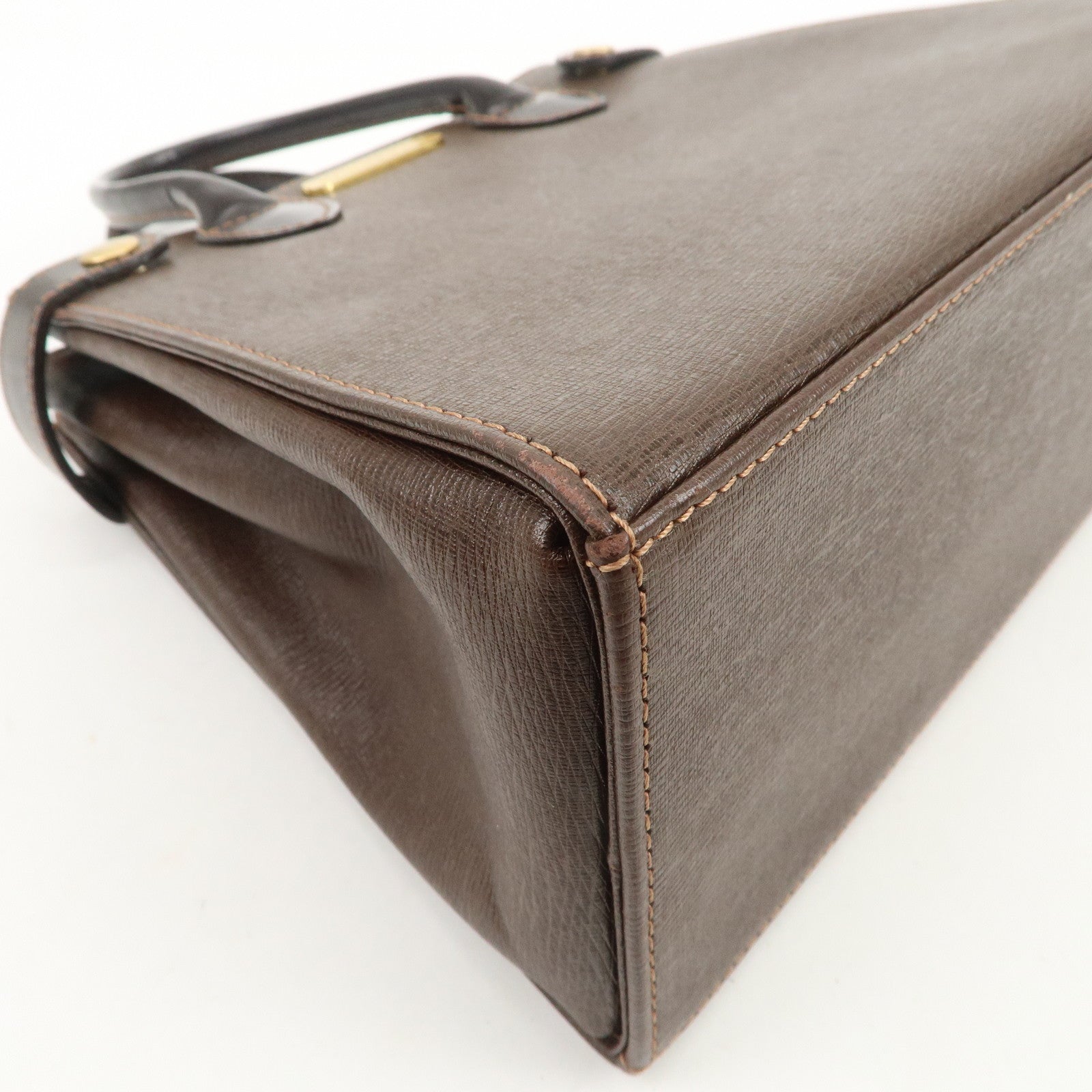 BURBERRY Leather Hand Bag Tote Bag Brown Gold